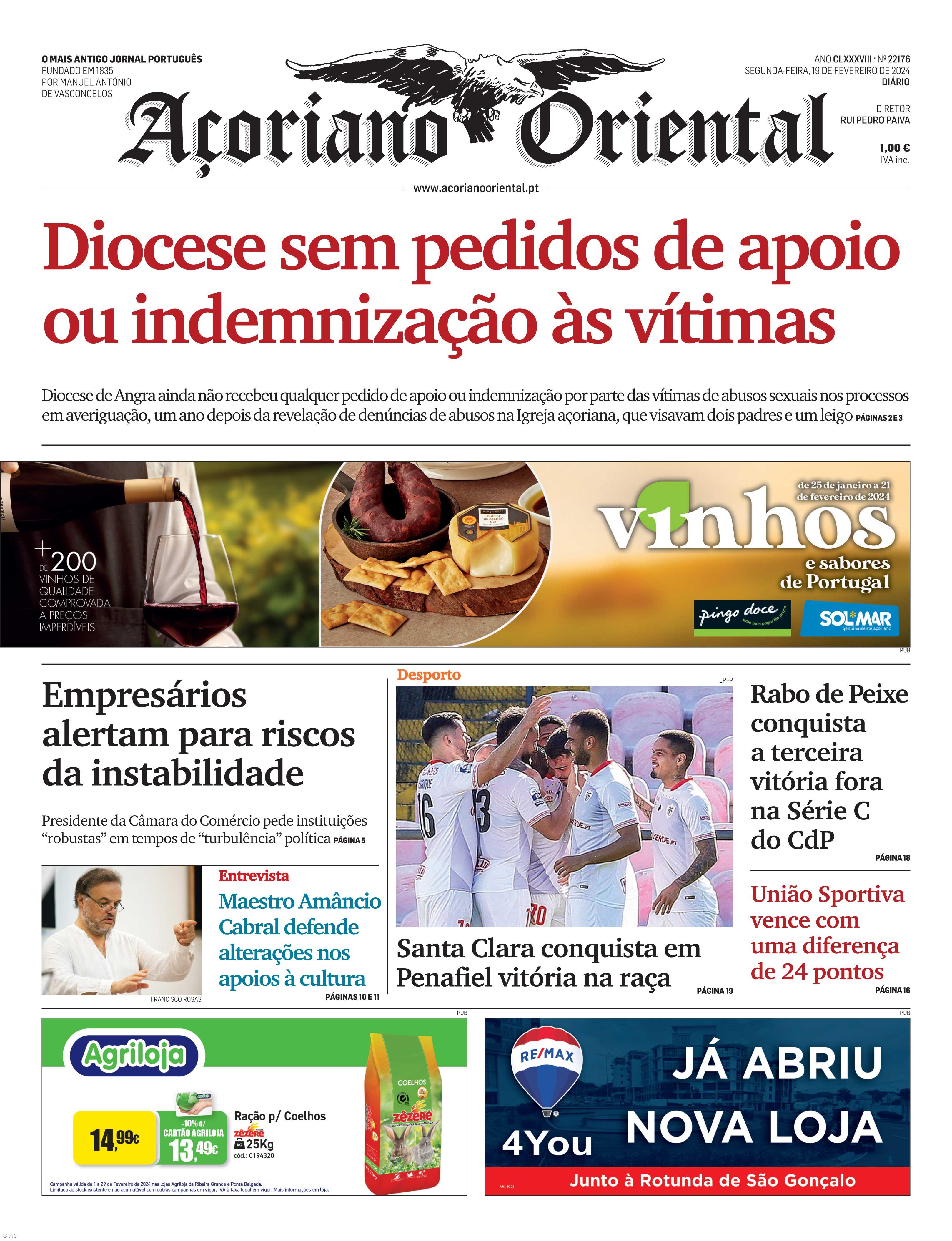 "Diocese sem pedidos de apoio ou indemnização às vítimas" é a manchete do Açoriano Oriental – Imagem 1