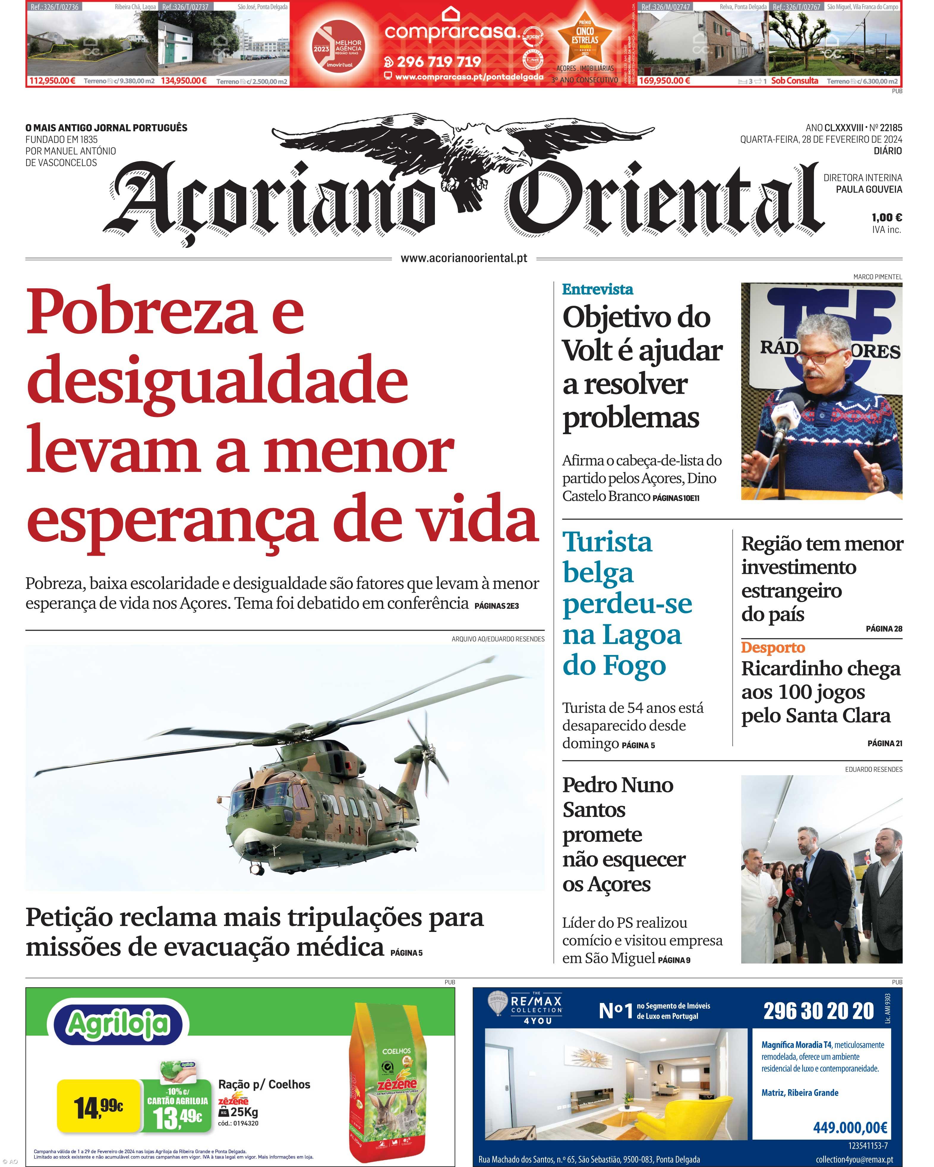 "Pobreza e desigualdade levam a menor esperança de vida" é a manchete do Açoriano Oriental – Imagem 1