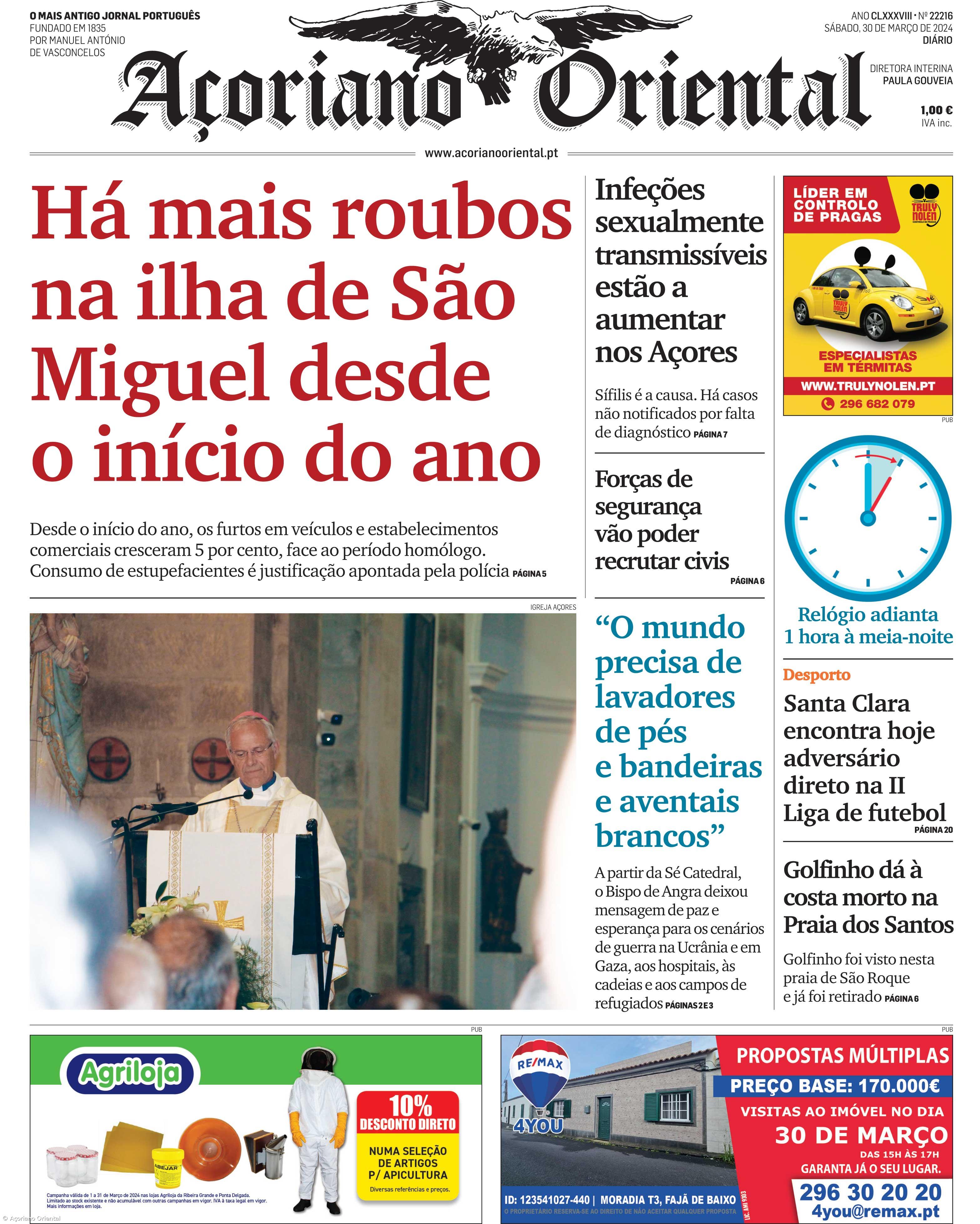 "Há mais roubos na ilha de São Miguel desde o início do ano" é a manchete do Açoriano Oriental – Imagem 1