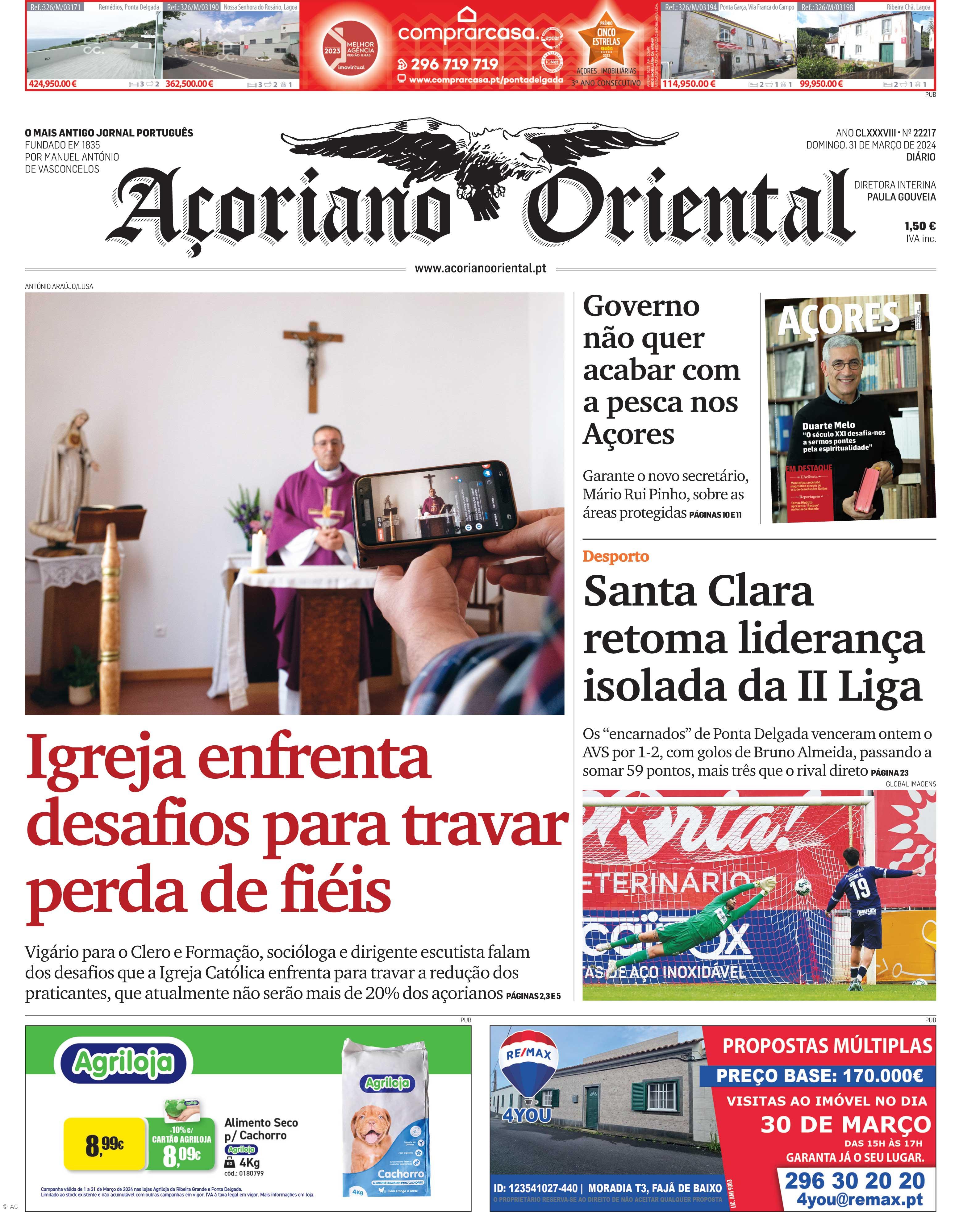 "Igreja enfrenta desafios para travar perda de fiéis" é a manchete do Açoriano Oriental – Imagem 1