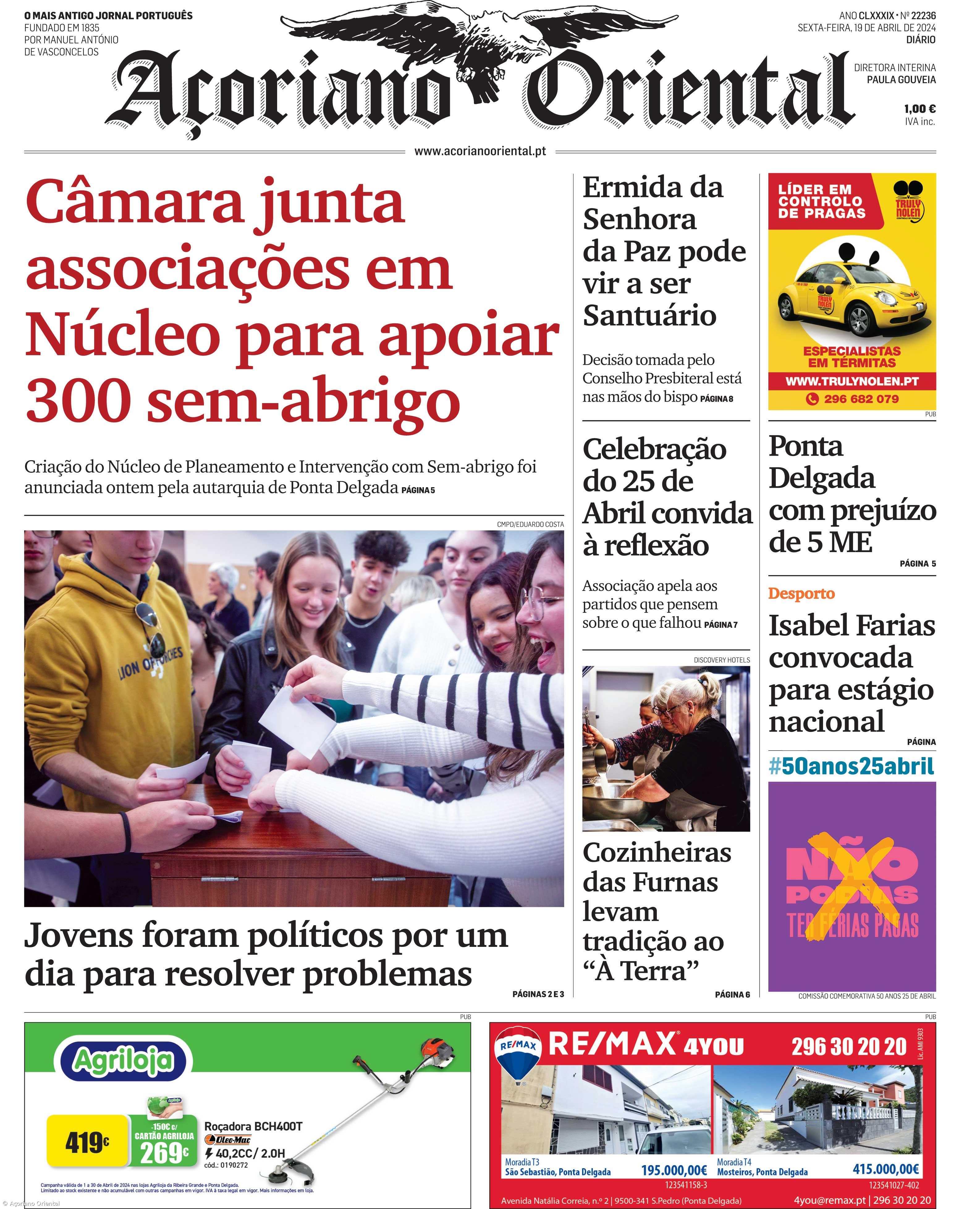 "Câmara junta associações em Núcleo para apoiar 300 sem-abrigo" é a manchete do Açoriano Oriental – Imagem 1
