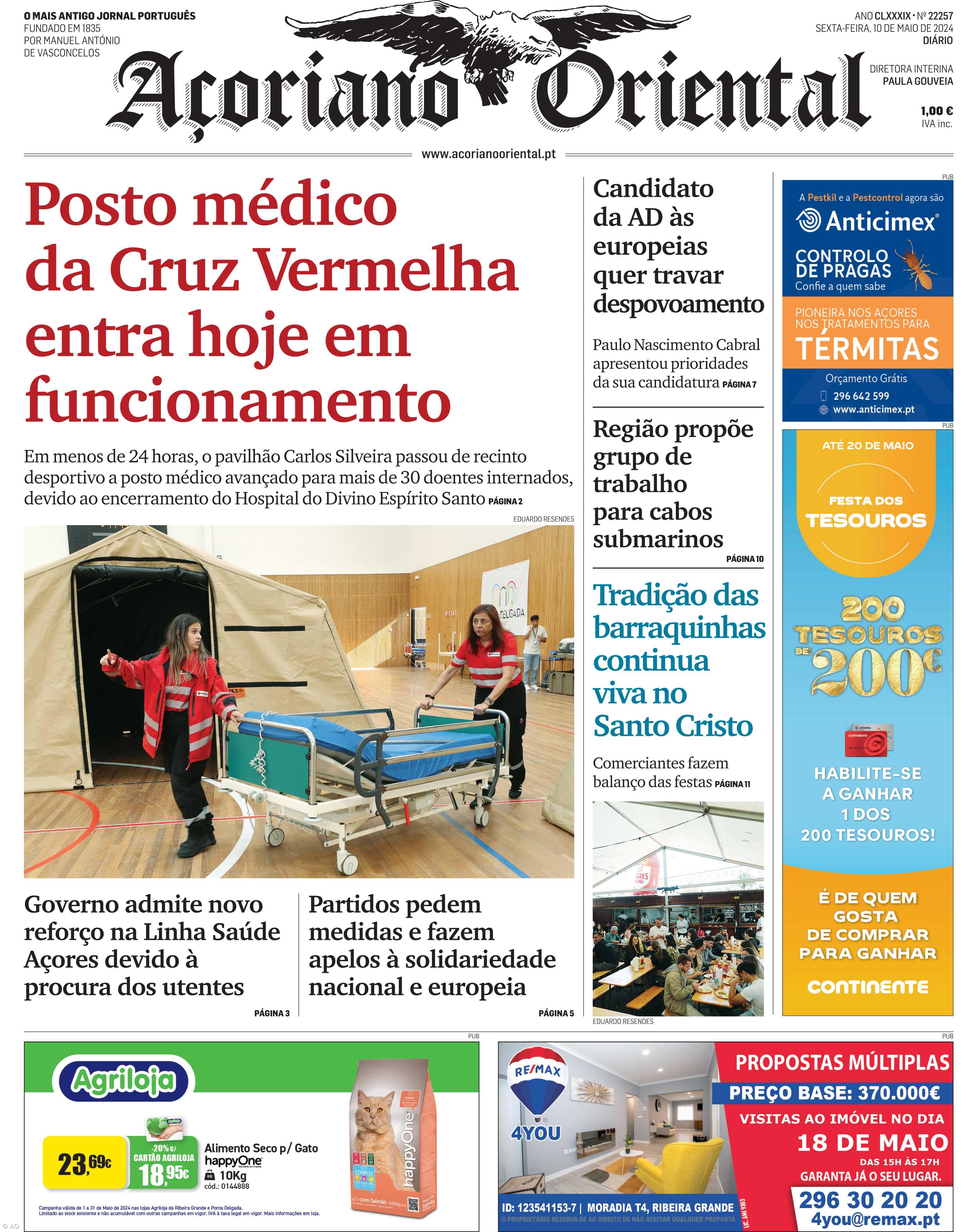 "Posto médico da Cruz Vermelha entra hoje em funcionamento" é a manchete do Açoriano Oriental  – Imagem 1