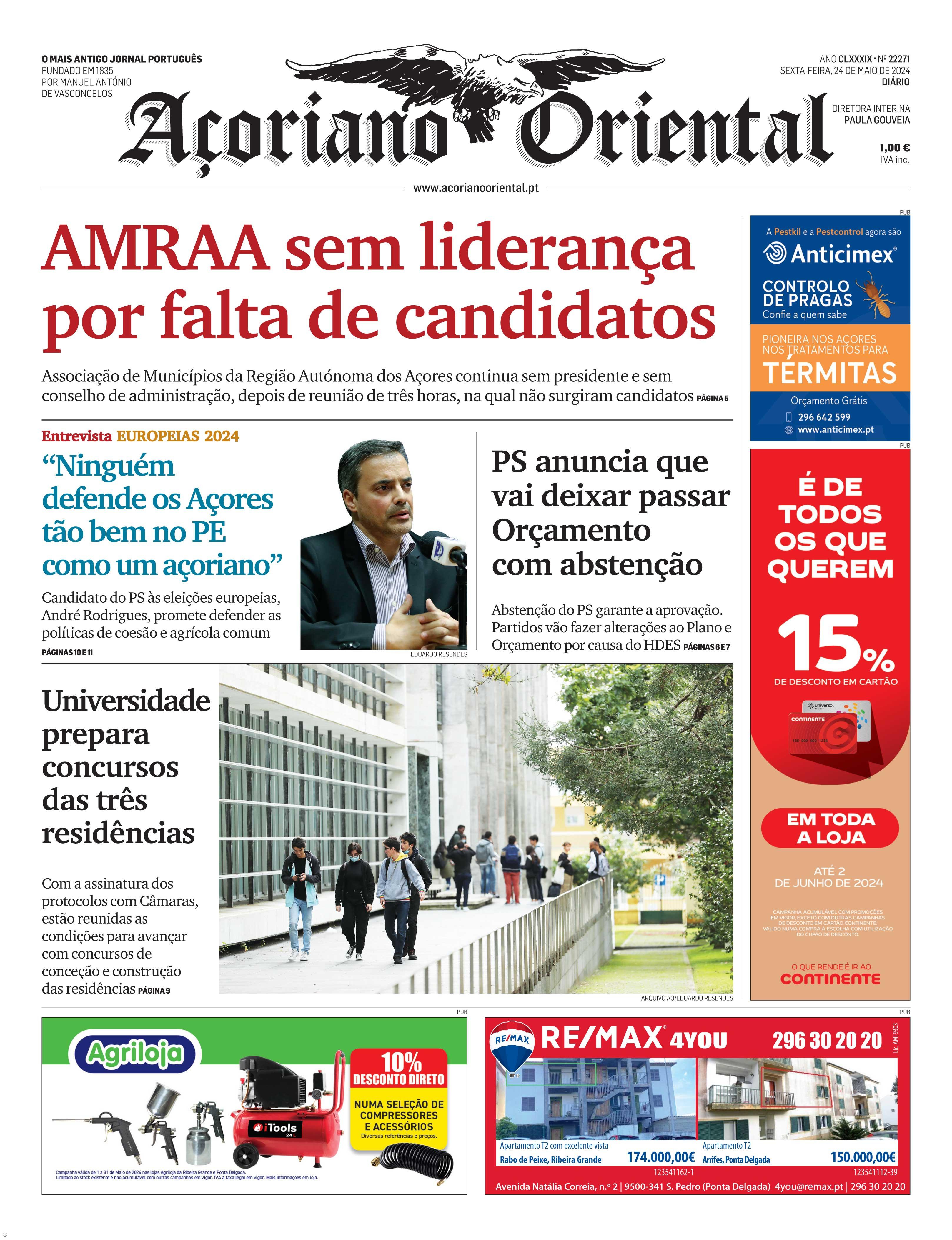 "AMRAA sem liderança por falta de candidatos" é a manchete do Açoriano Oriental – Imagem 1