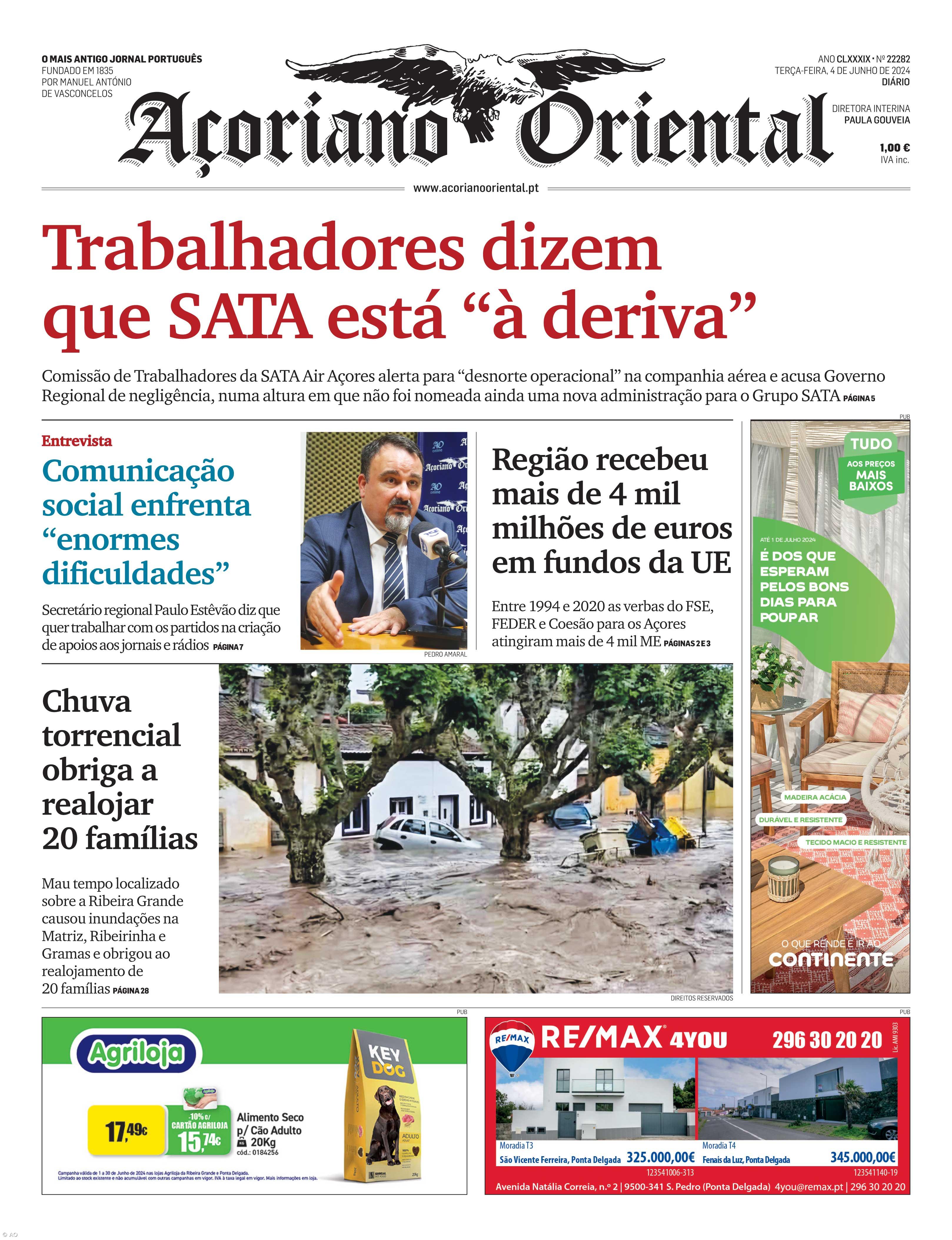 "Trabalhadores dizem que SATA está 'à deriva'" é a manchete do Açoriano Oriental – Imagem 1