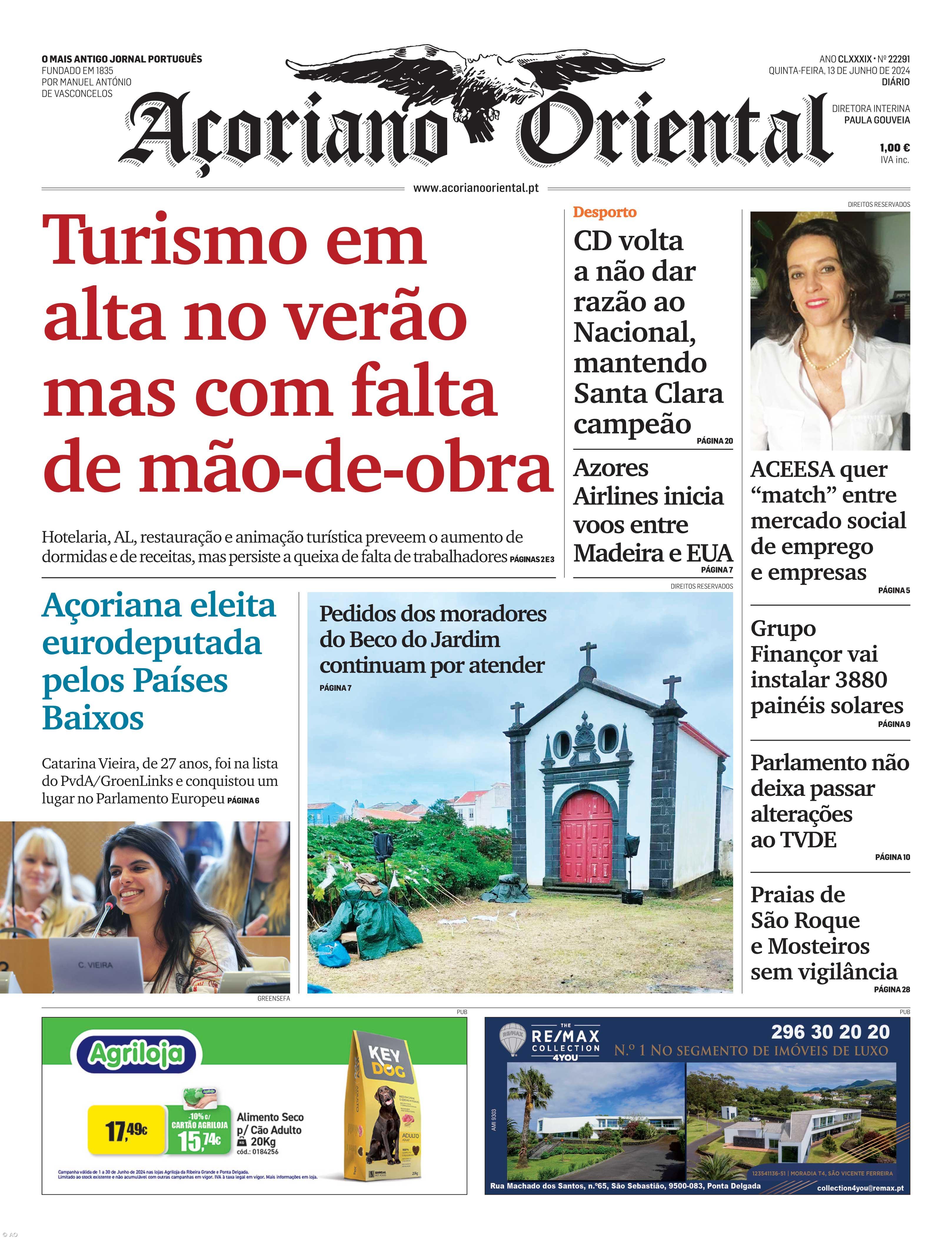 "Turismo em alta no verão mas com falta de mão-de-obra" é a manchete do Açoriano Oriental – Imagem 1