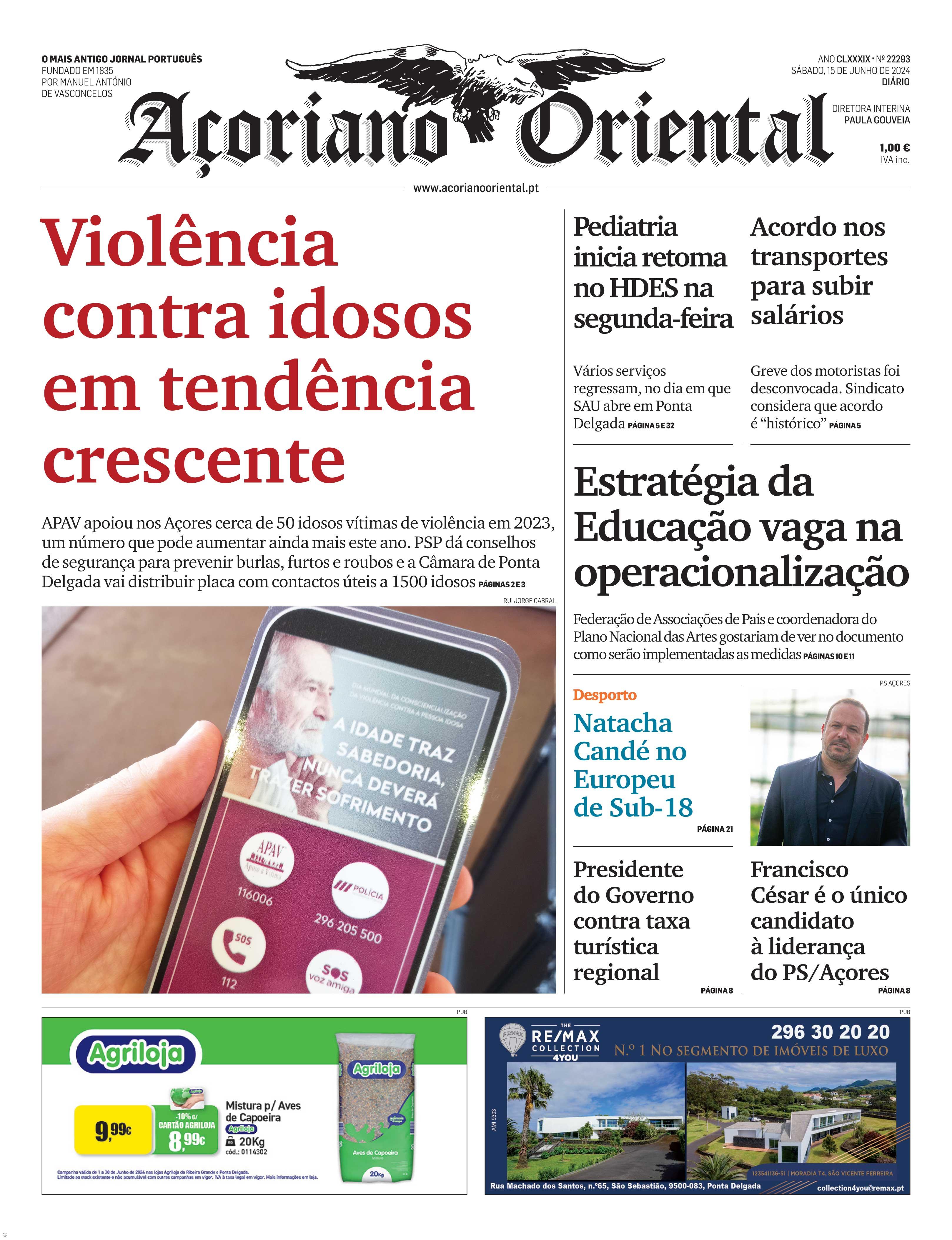 "Violência contra idosos em tendência crescente" é a manchete do Açoriano Oriental – Imagem 1