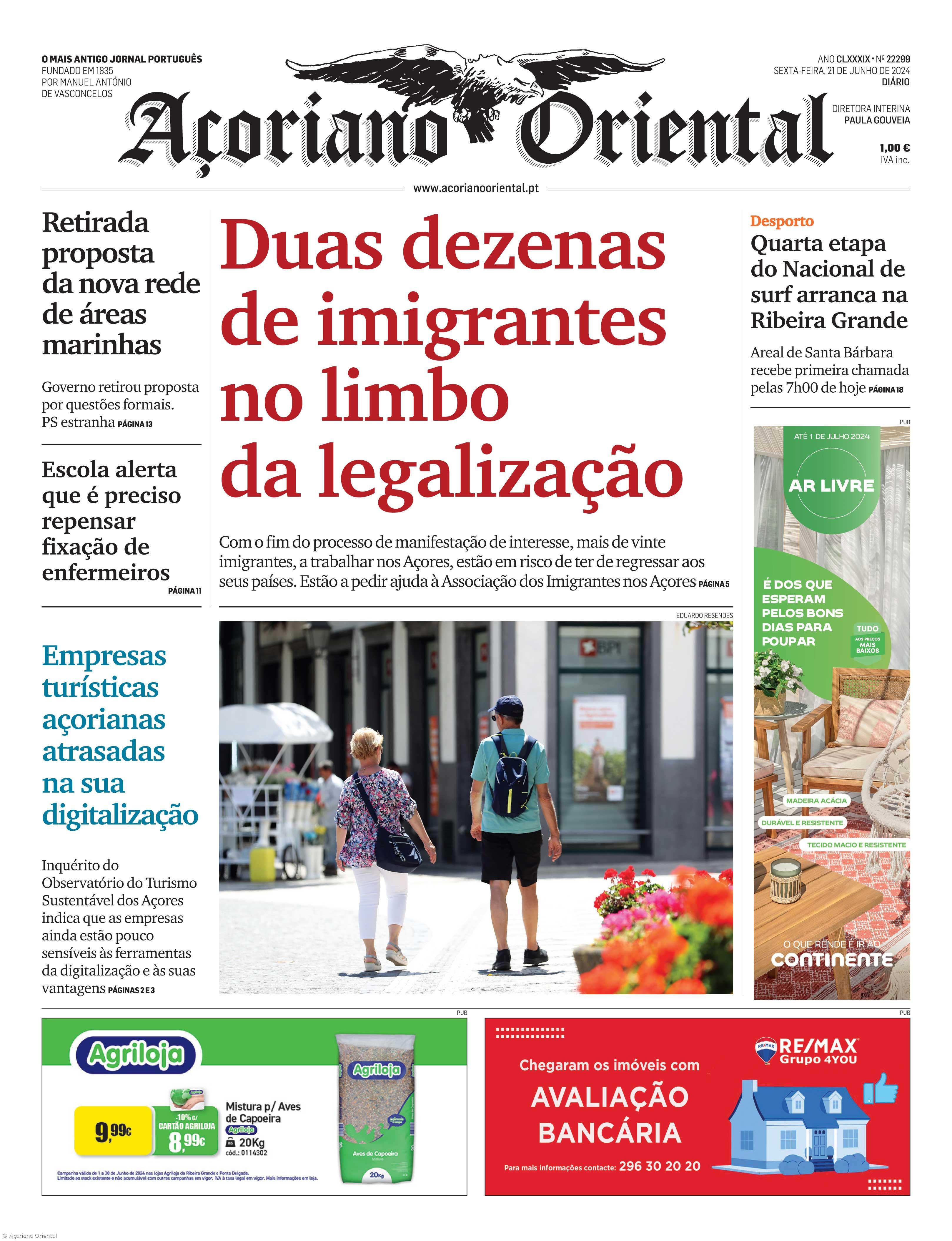 "Duas dezenas de imigrantes no limbo da legalização" é a manchete do Açoriano Oriental – Imagem 1