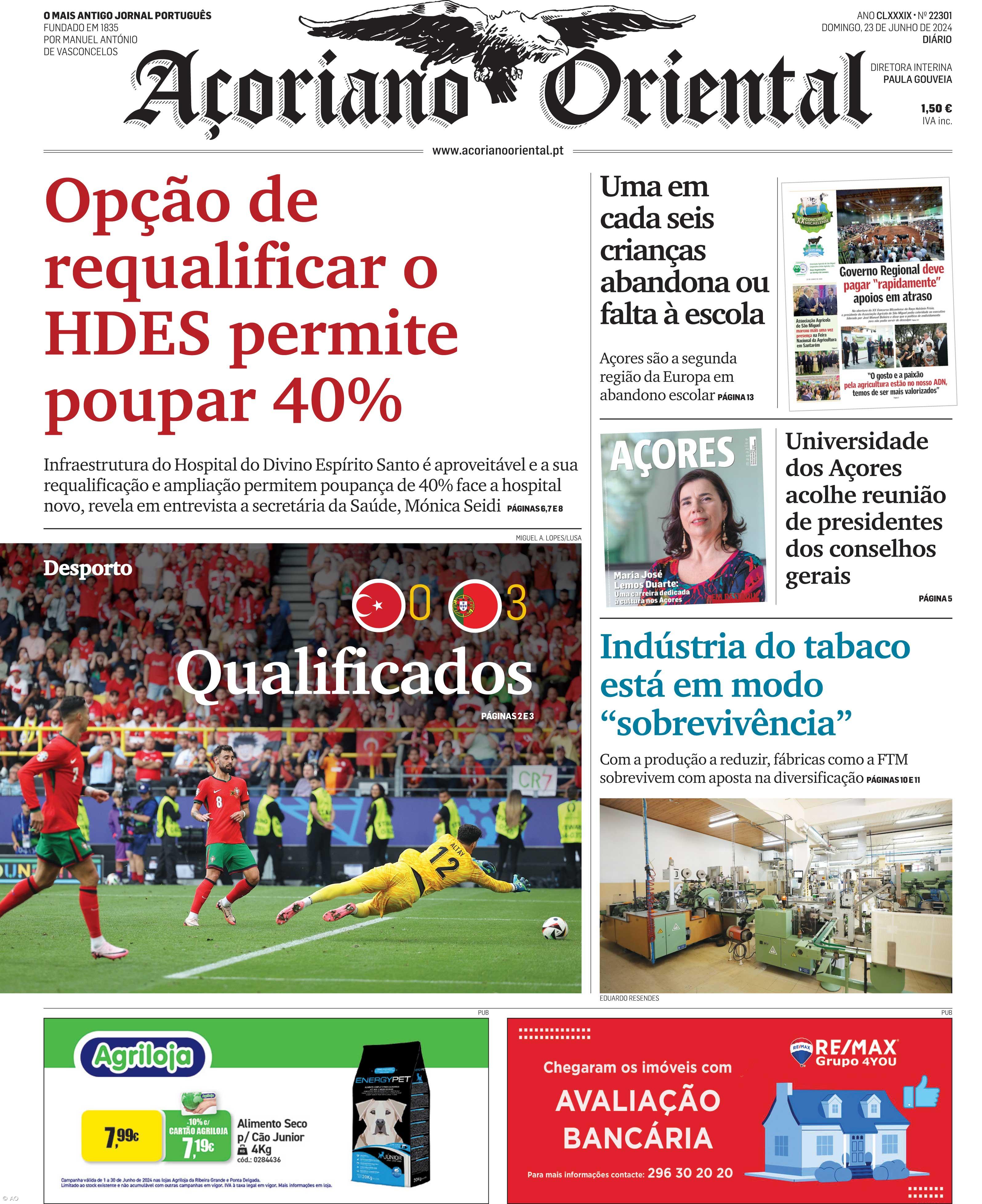 "Opção de requalificar o HDES permite poupar 40%" é a manchete do Açoriano Oriental – Imagem 1