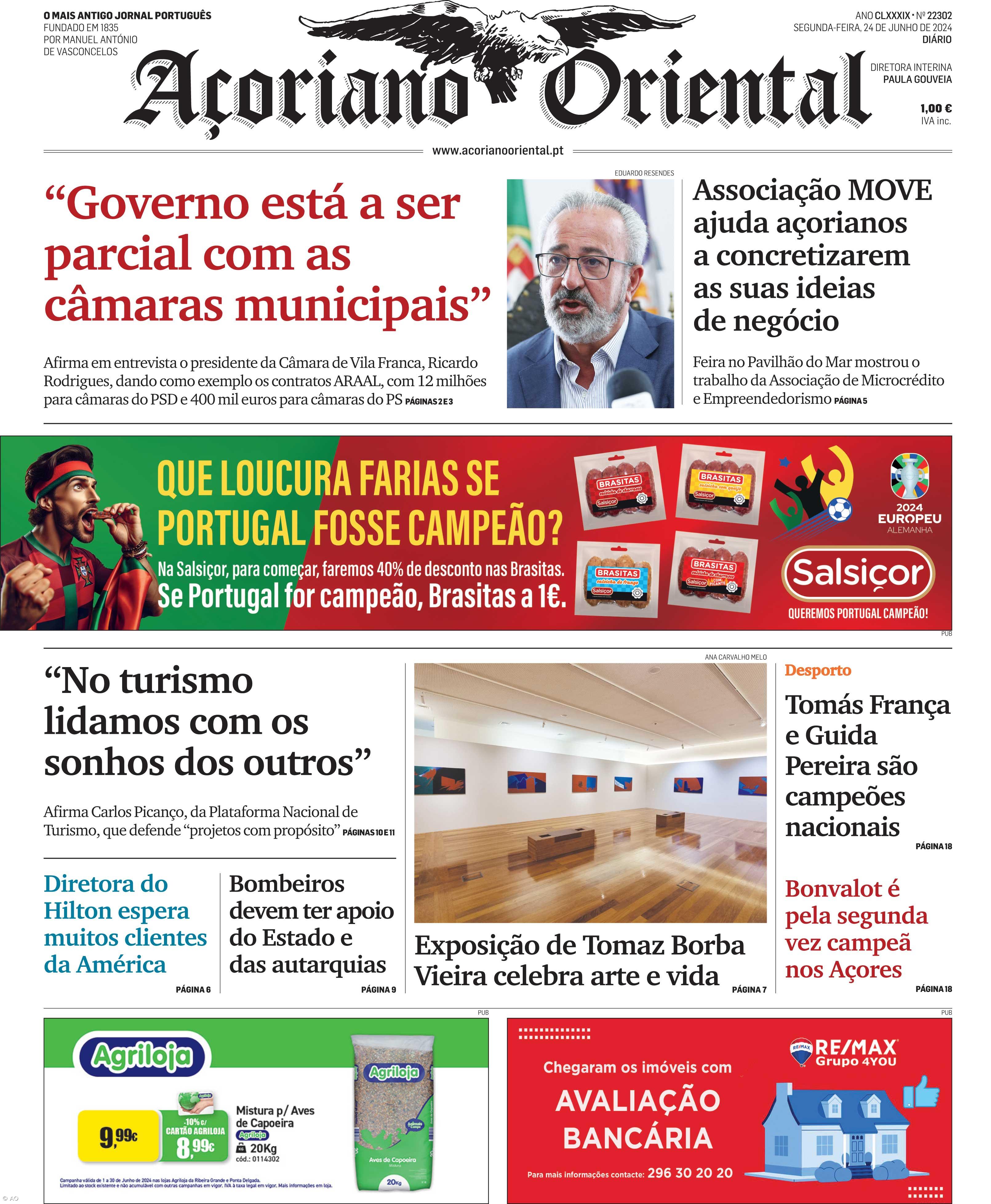 "'Governo está a ser parcial com as câmaras municipais'" é a manchete do Açoriano Oriental – Imagem 1