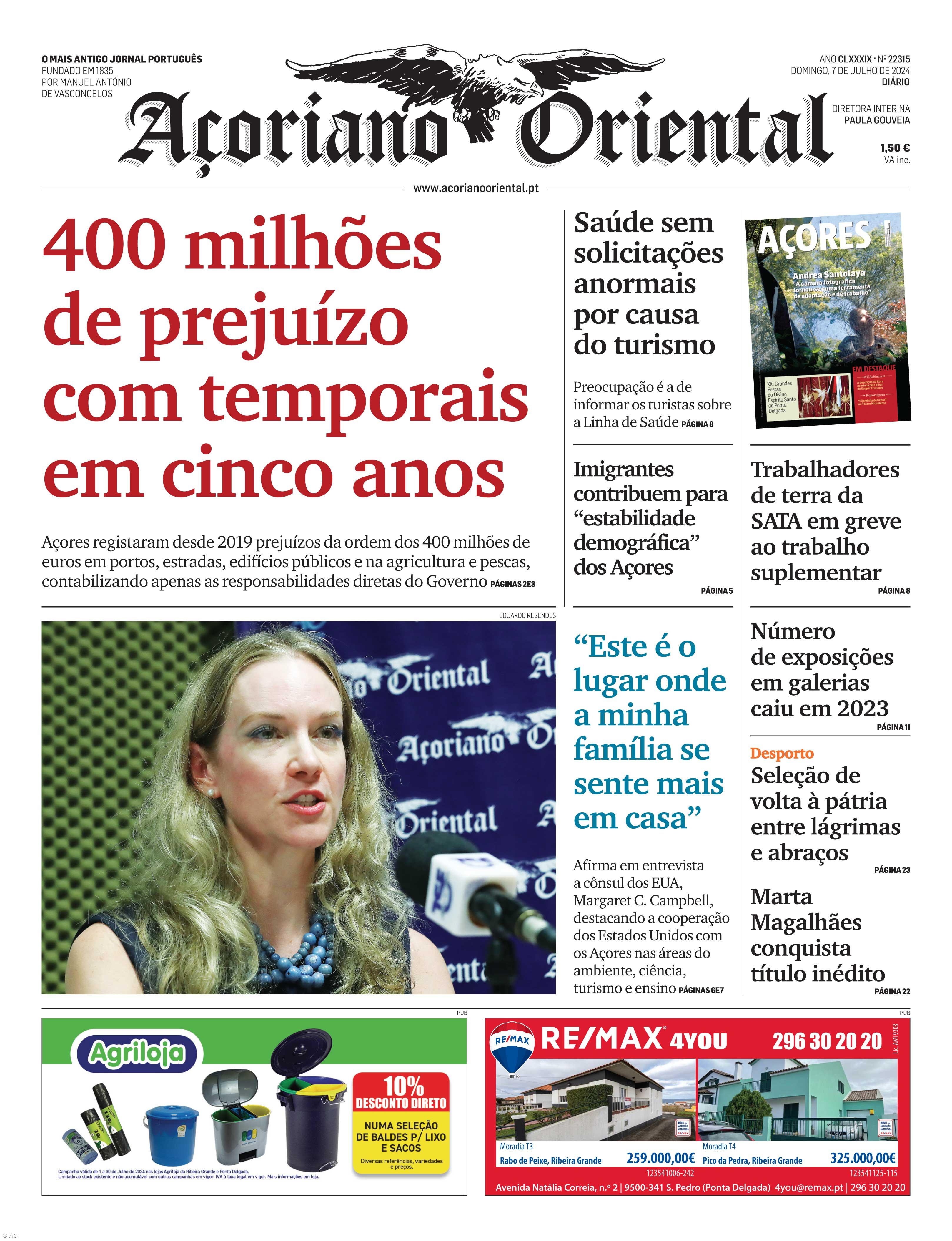 "400 milhões de prejuízo com temporais em cinco anos" é a manchete do Açoriano Oriental – Imagem 1