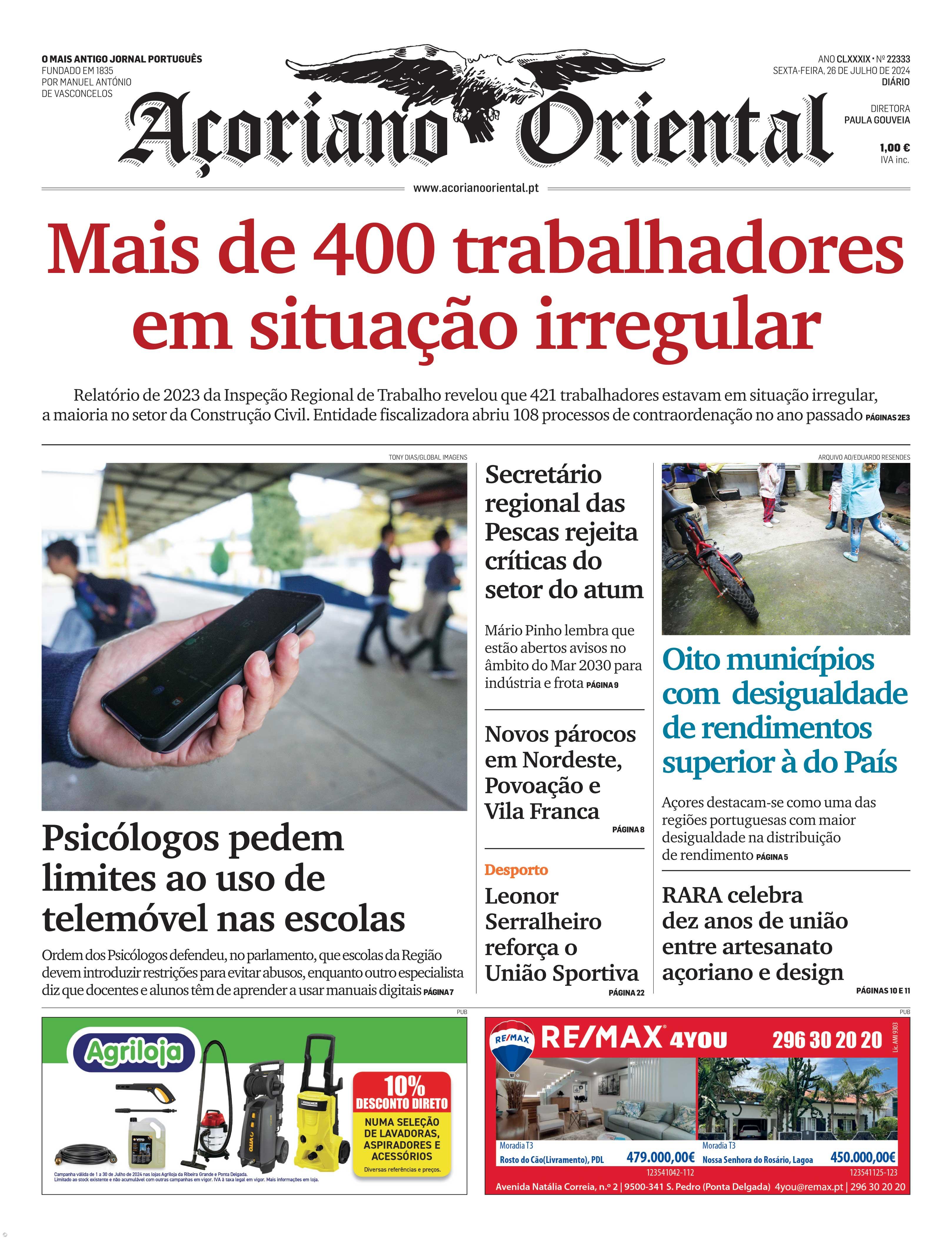 "Mais de 400 trabalhadores em situação irregular" é a manchete do Açoriano Oriental – Imagem 1
