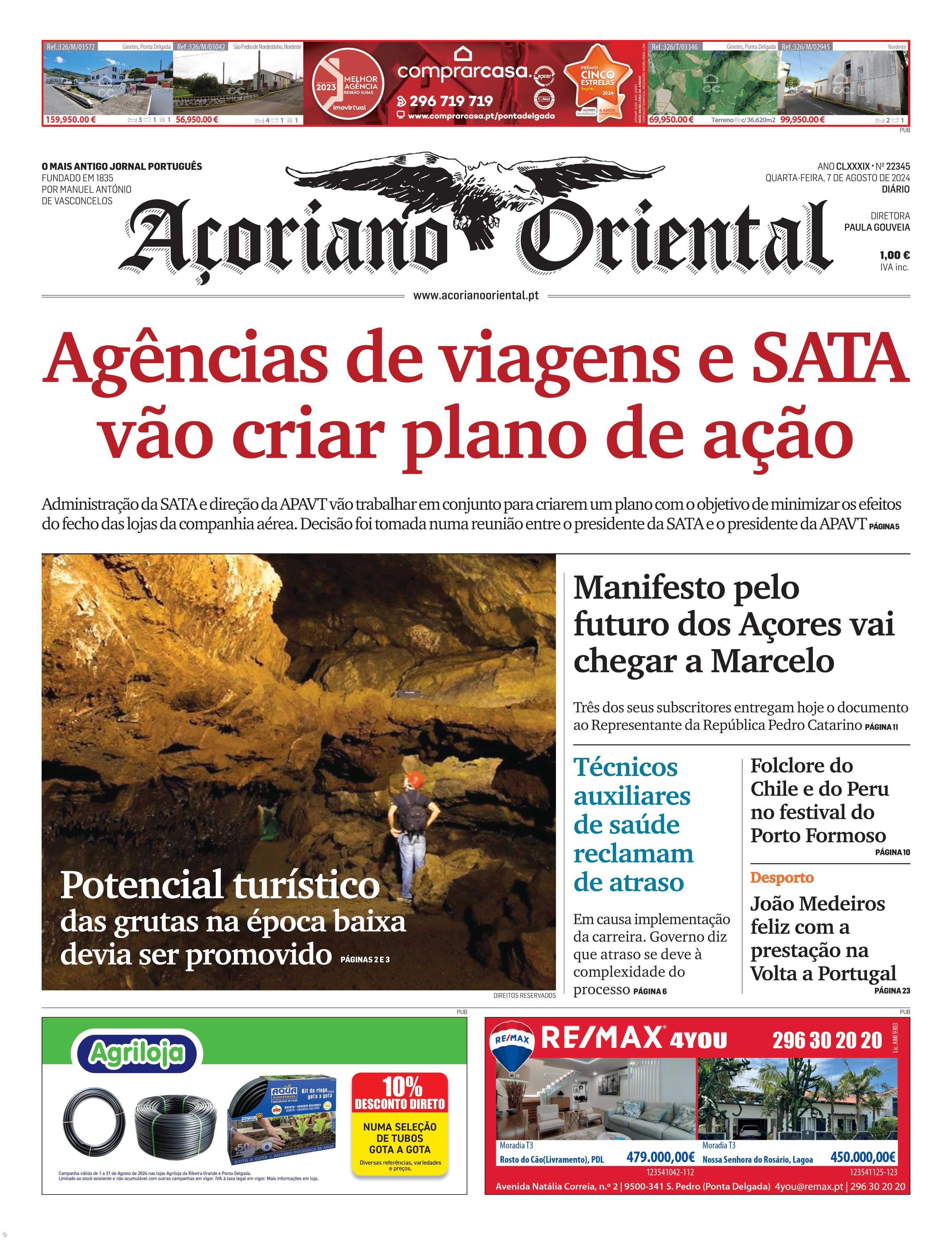 "Agências de viagens e SATA vão criar plano de ação" é a manchete do Açoriano Oriental – Imagem 1