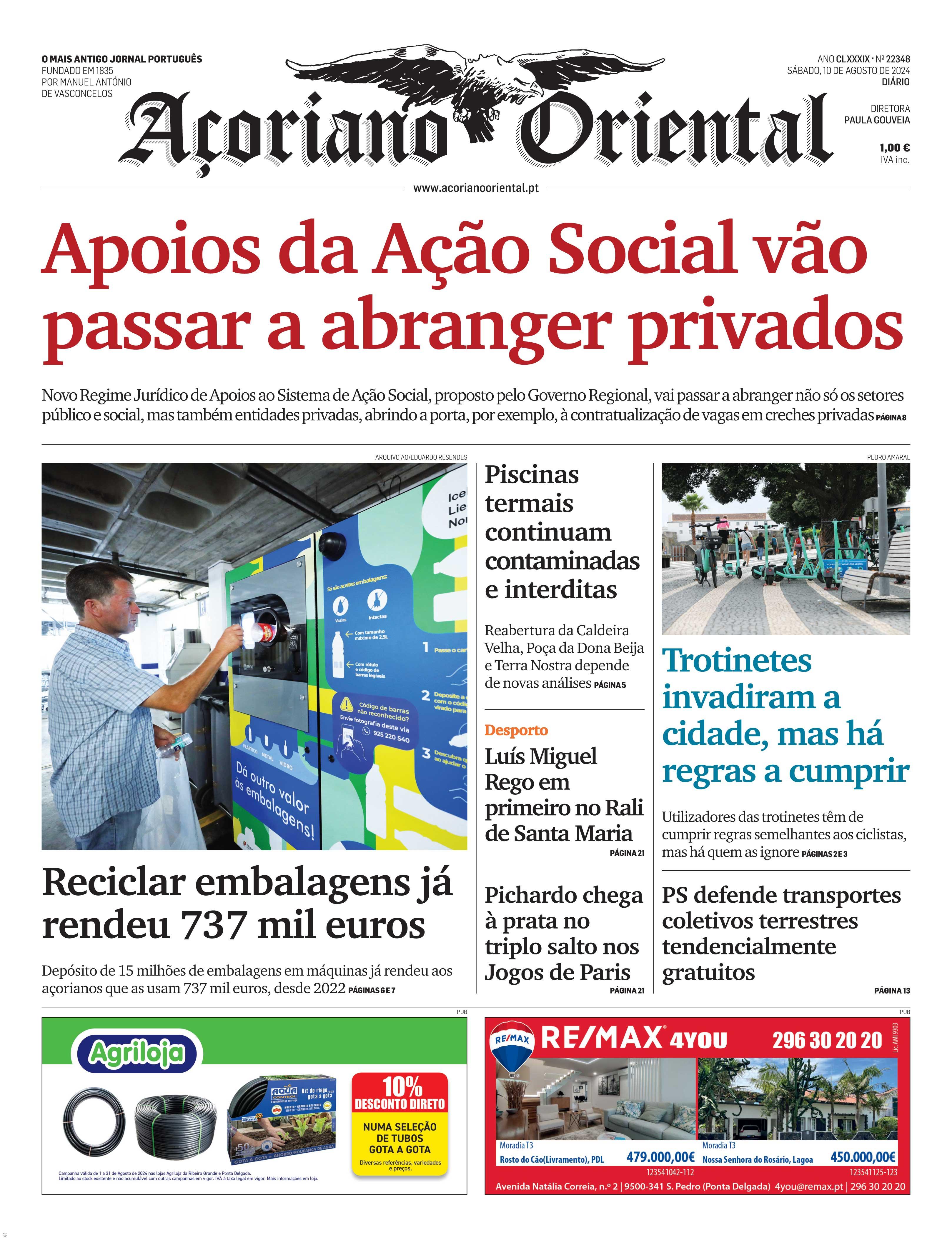 "Apoios da Ação Social vão passar a abranger privados" é a manchete do Açoriano Oriental – Imagem 1