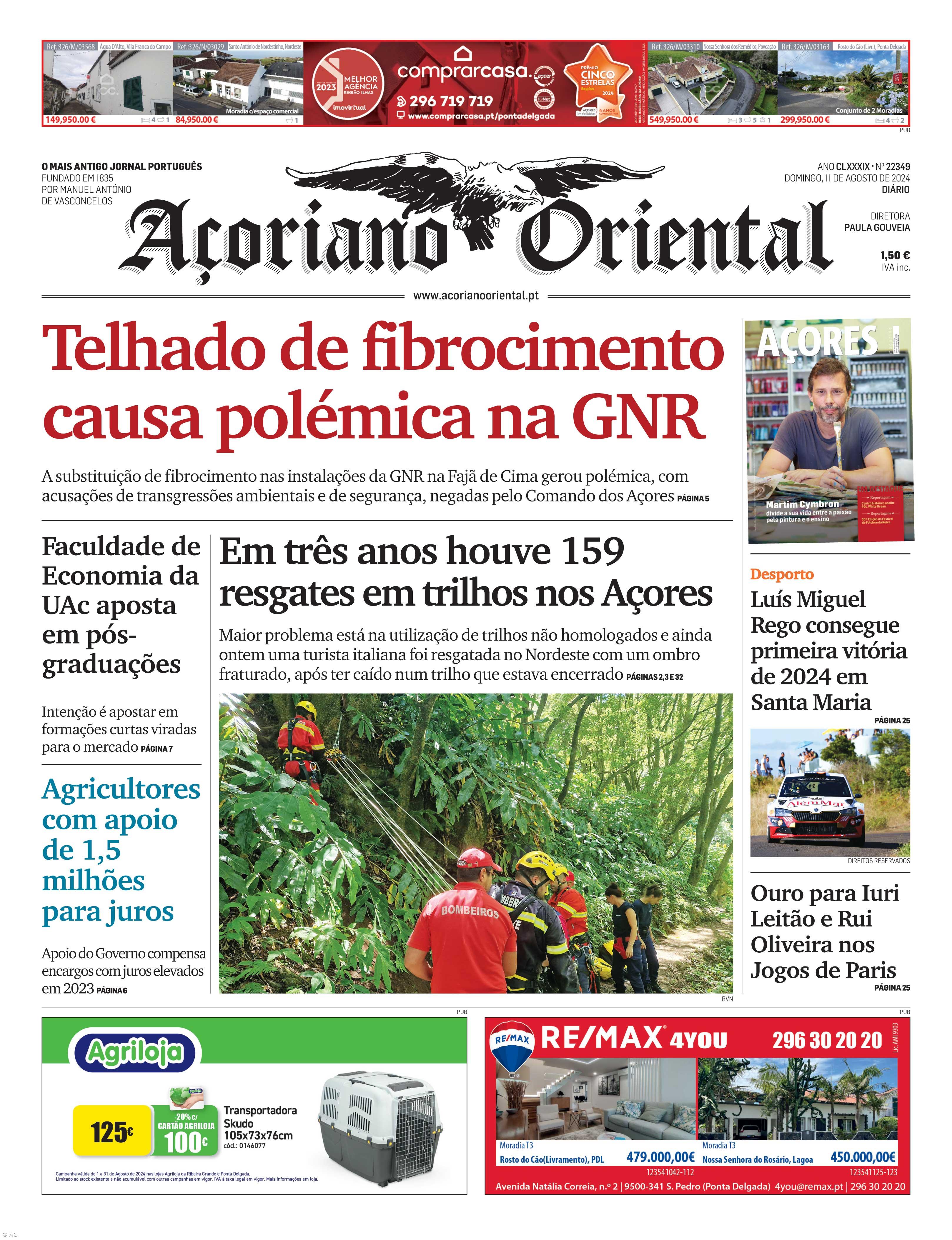 "Telhado de fibrocimento causa polémica na GNR" é a manchete do Açoriano Oriental – Imagem 1