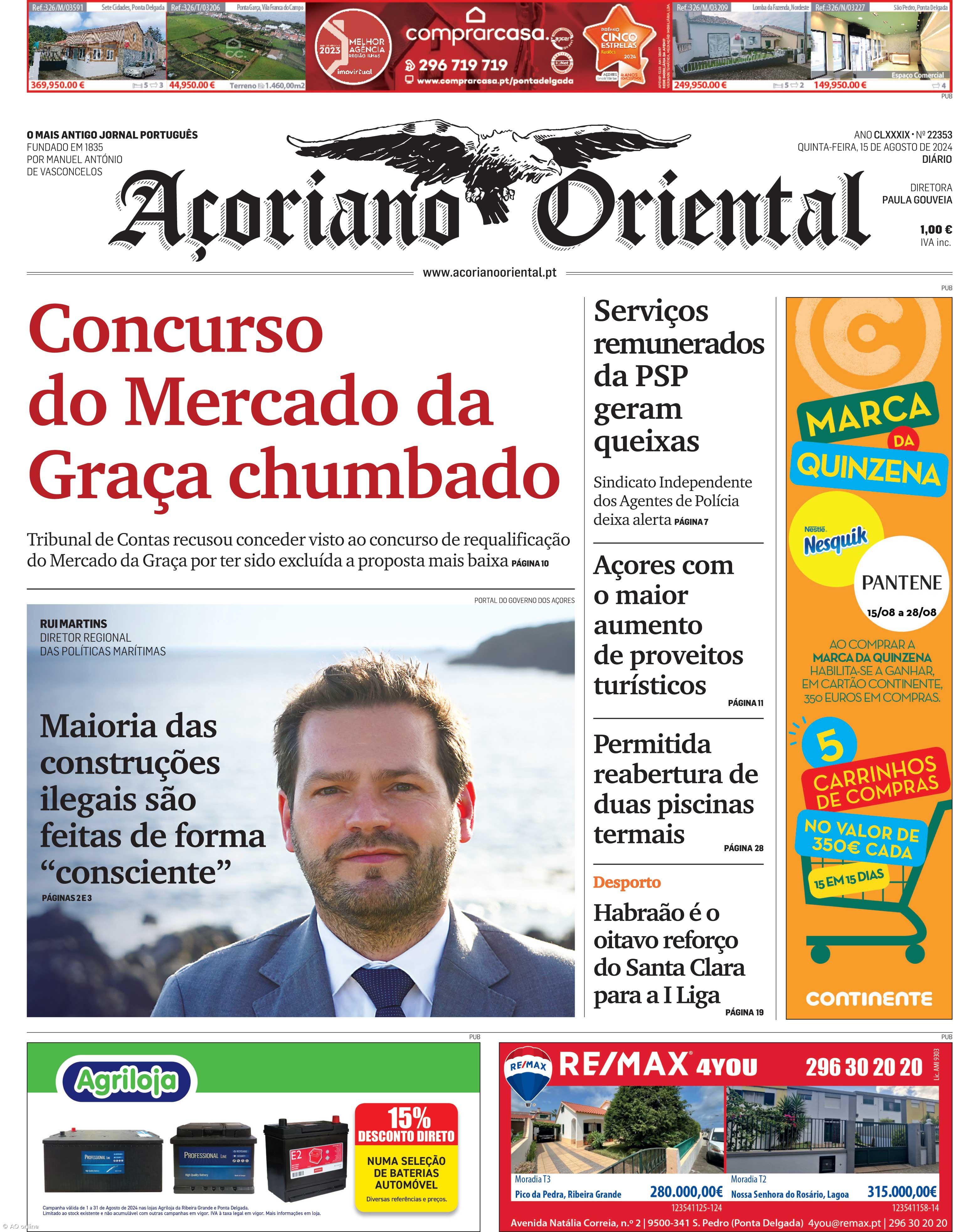 "Concurso do Mercado da Graça chumbado" é a manchete do Açoriano Oriental – Imagem 1