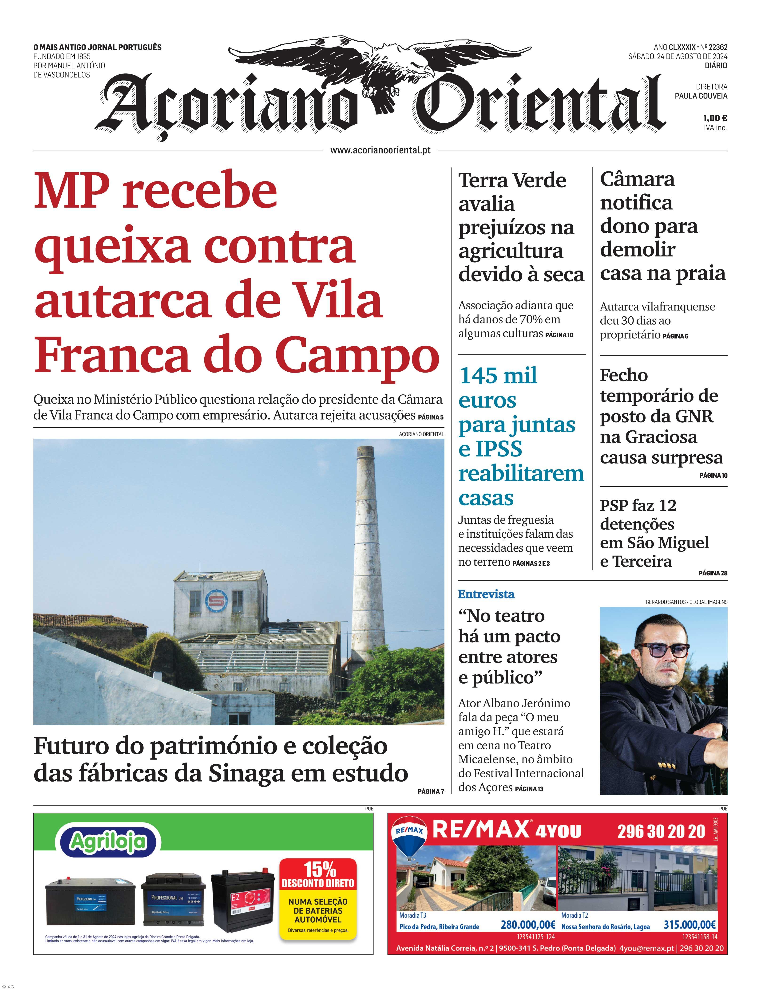 "MP recebe queixa contra autarca de Vila Franca do Campo" é a manchete do Açoriano Oriental – Imagem 1