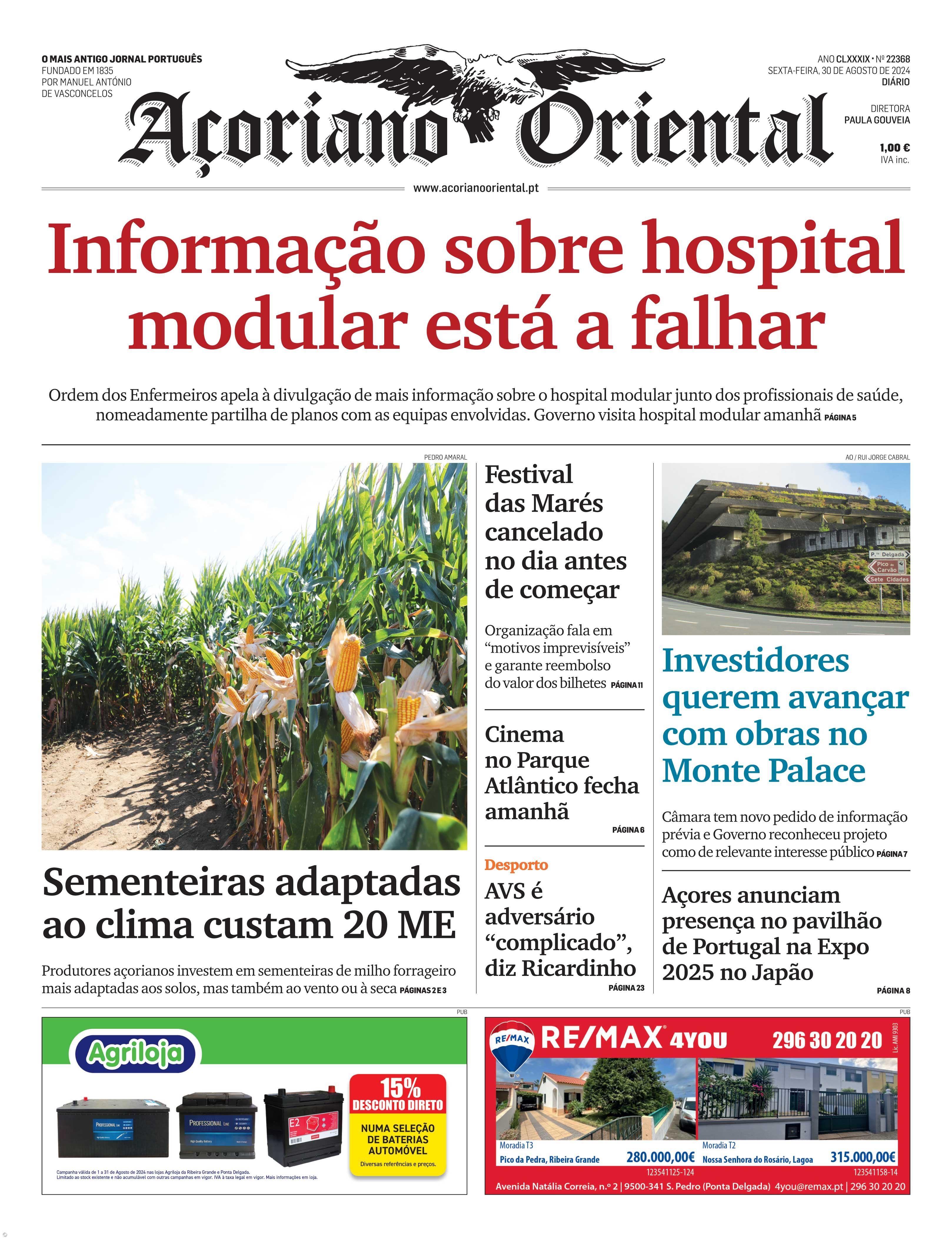 "Informação sobre hospital modular está a falhar" é a manchete do Açoriano Oriental – Imagem 1