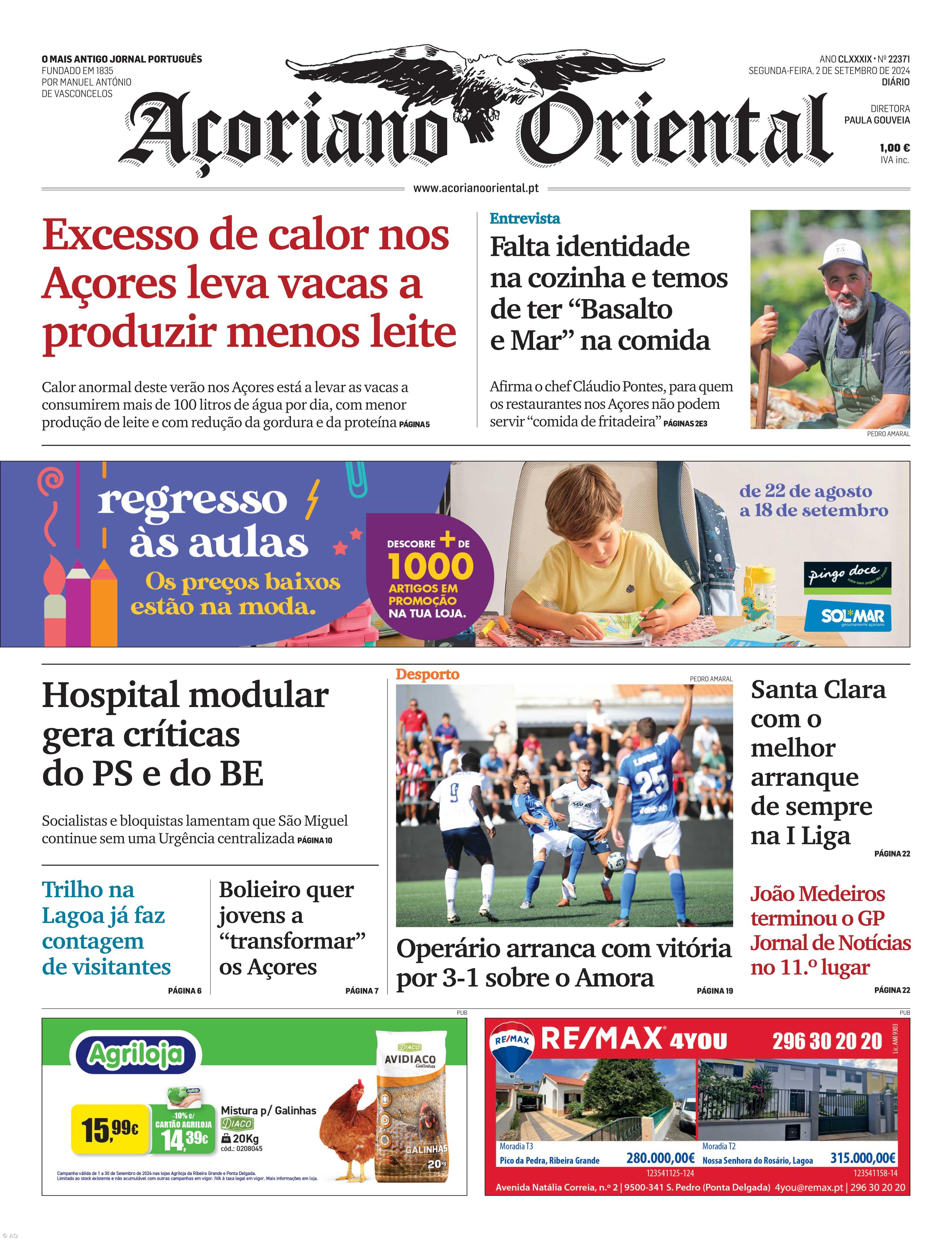 "Excesso de calor nos Açores leva vacas a produzir menos leite" é a manchete do Açoriano Oriental – Imagem 1