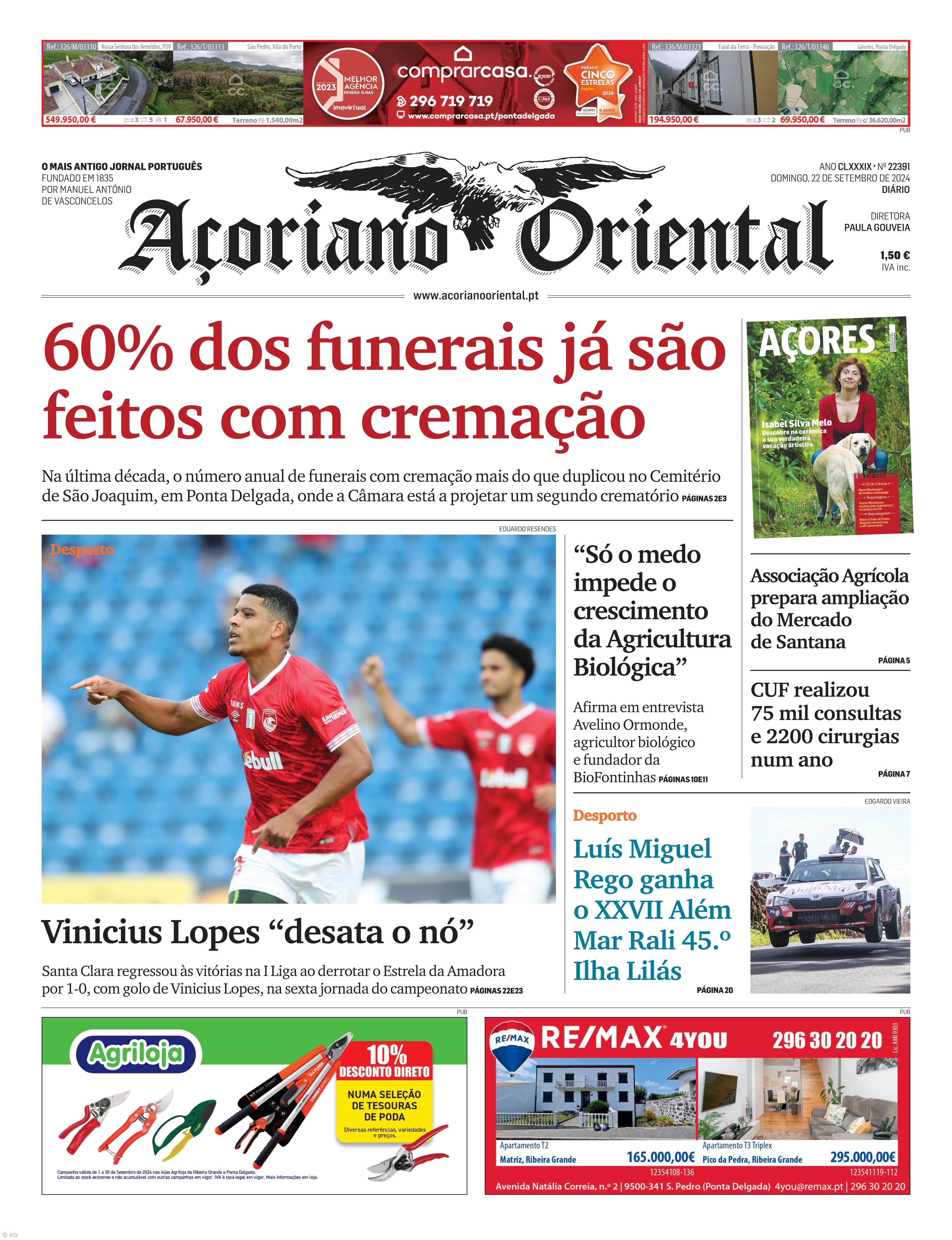 "60% dos funerais já são feitos com cremação" é a manchete do Açoriano Oriental – Imagem 1