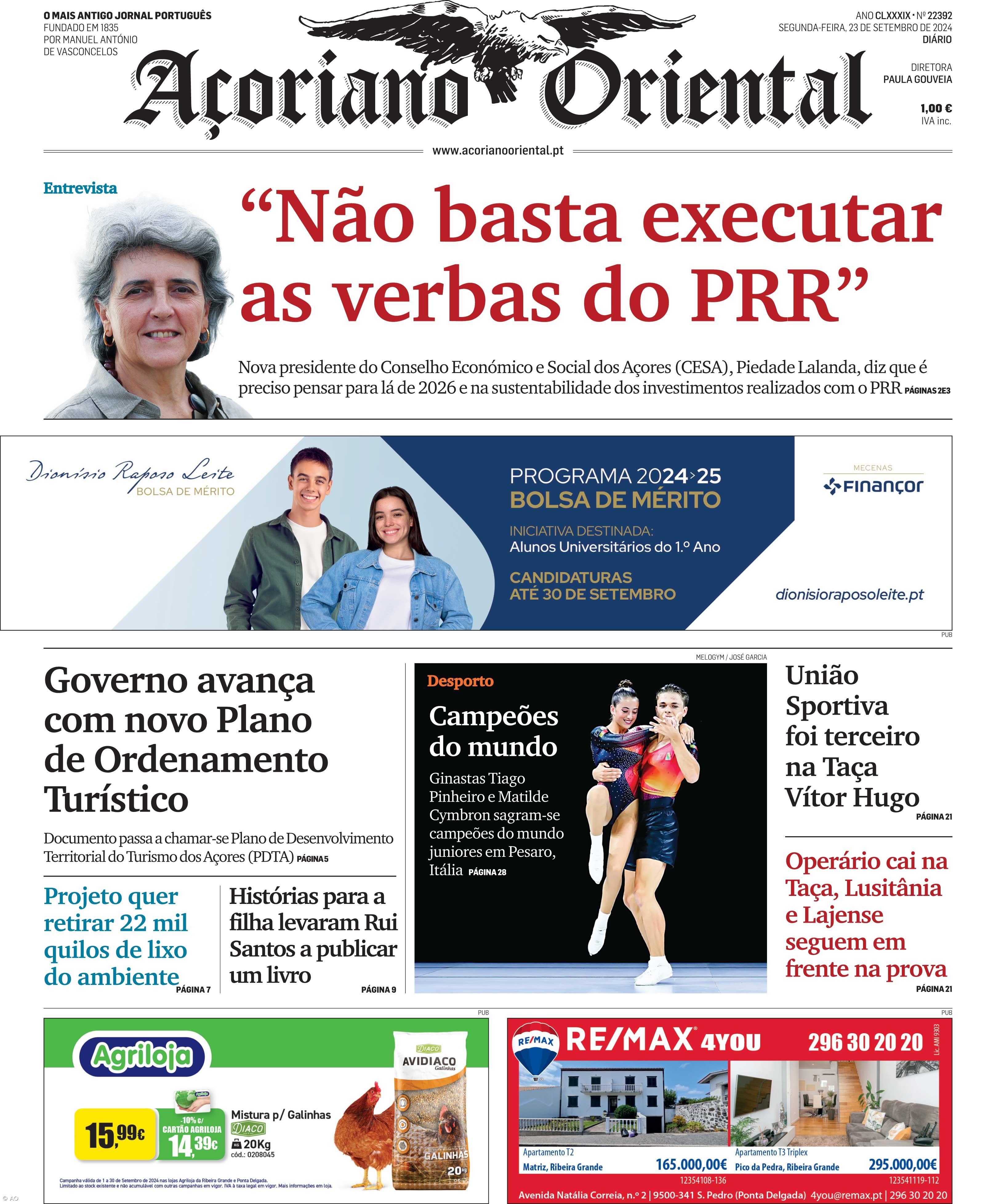 "Não basta executar as verbas do PRR" é a manchete do Açoriano Oriental – Imagem 1