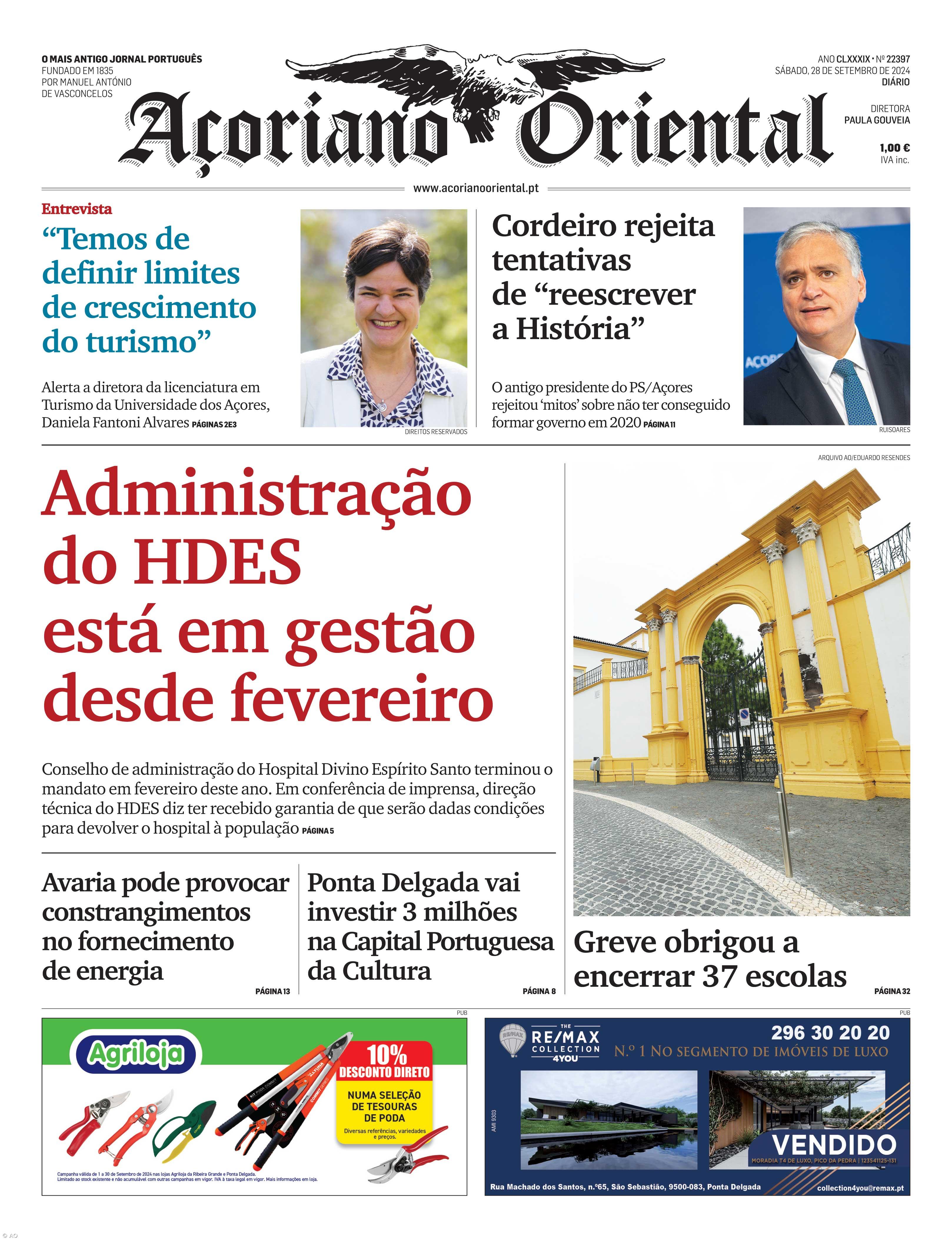 "Administração do HDES está em gestão desde fevereiro" é a manchete do Açoriano Oriental – Imagem 1