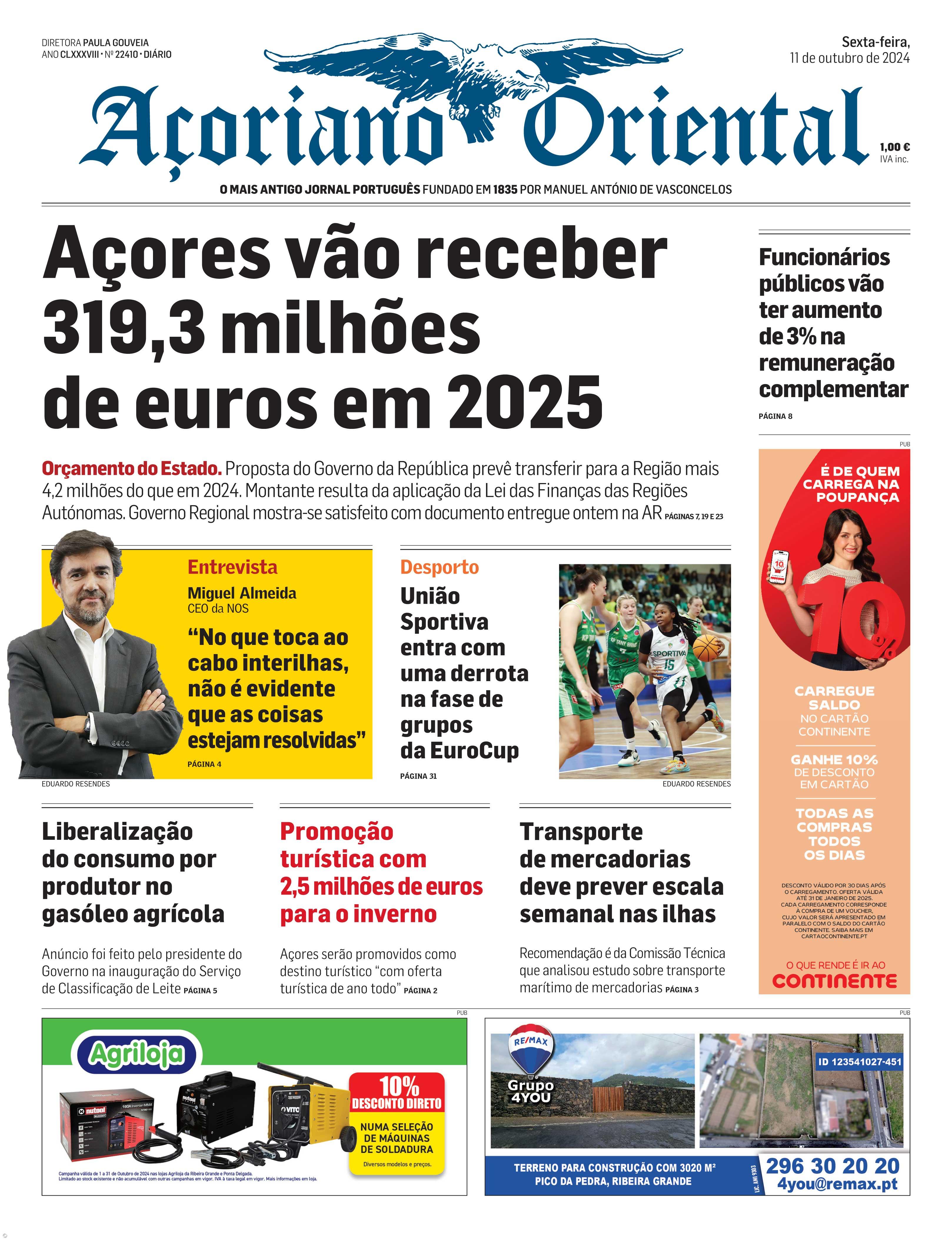 Açores vão receber 319,3 milhões  de euros em 2025 – Imagem 1