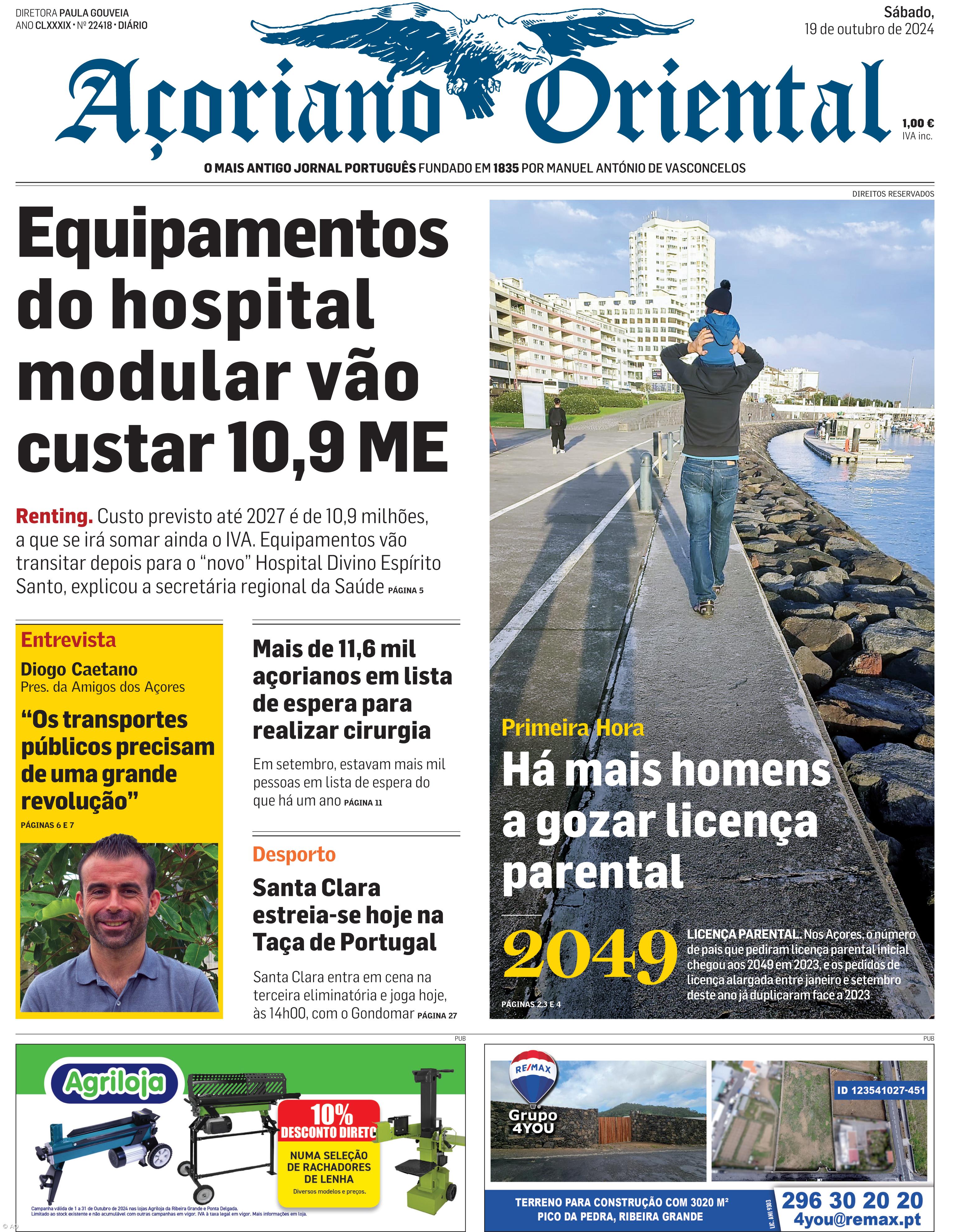 "Equipamentos do hospital modular vão custar 10,9 Milhões de Euros (ME)" é a manchete do Açoriano Oriental – Imagem 1