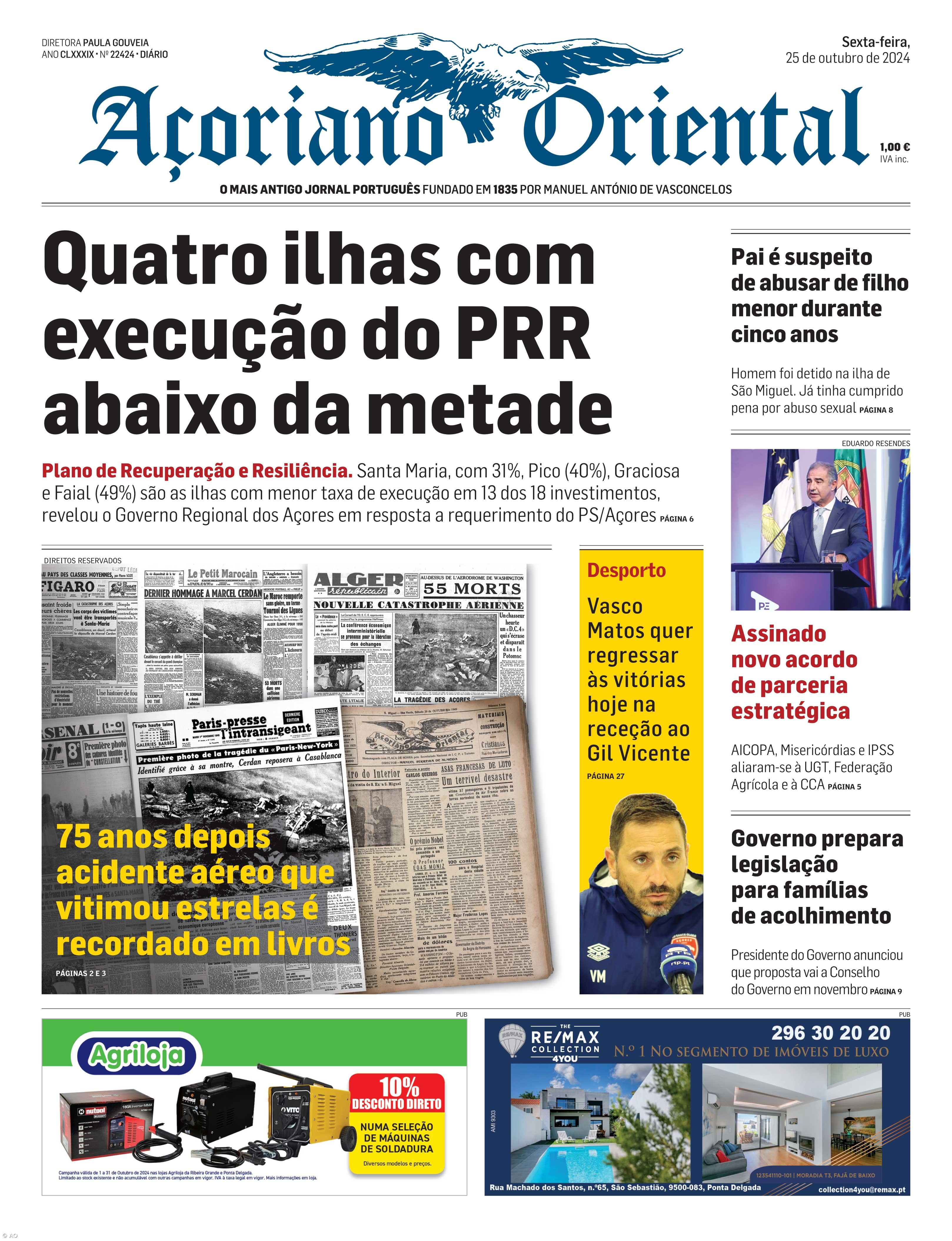 "Quatro ilhas com execução do PRR abaixo da metade" é a manchete do Açoriano Oriental – Imagem 1