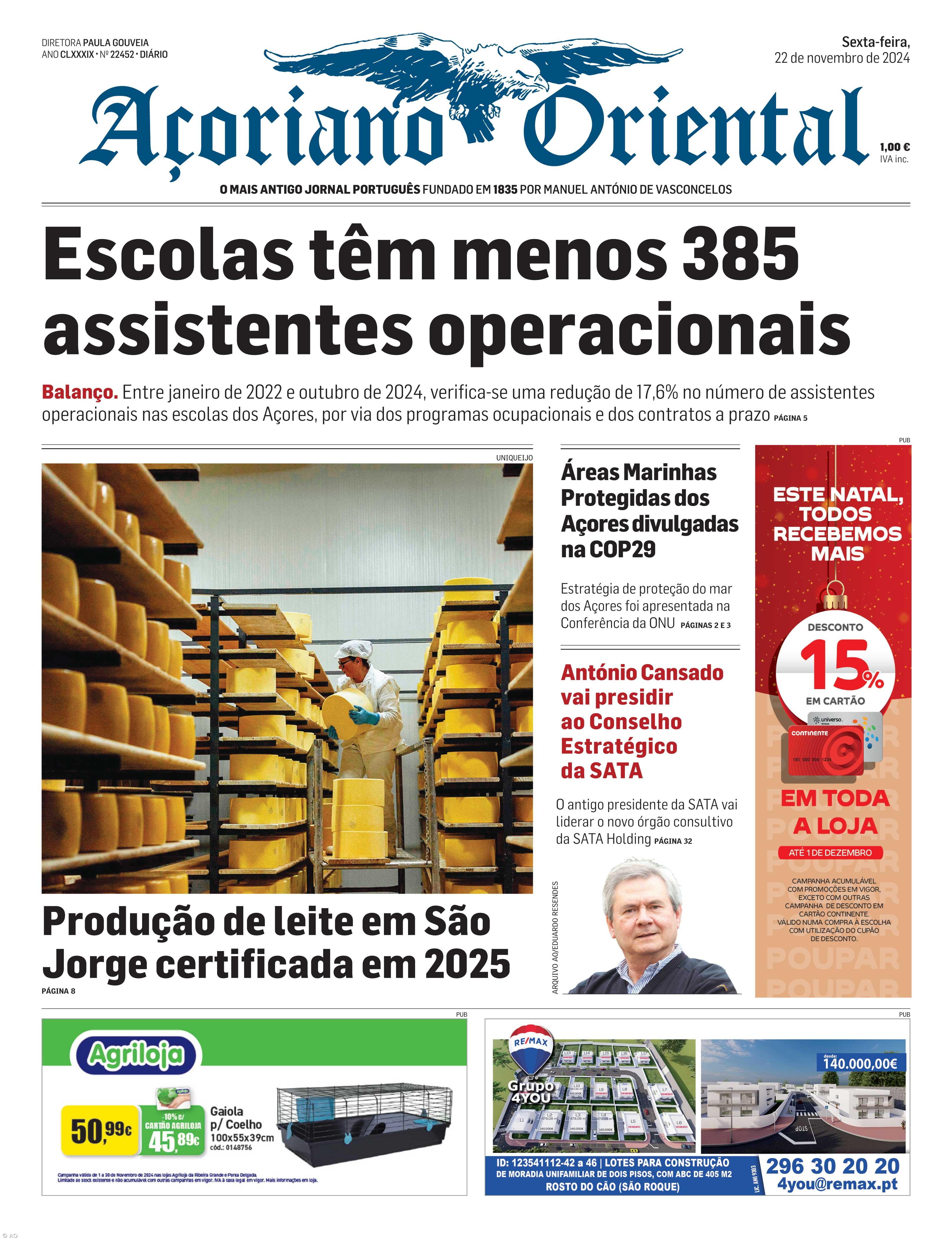 "Escolas têm menos 385 assistentes operacionais" é a manchete do Açoriano Oriental – Imagem 1