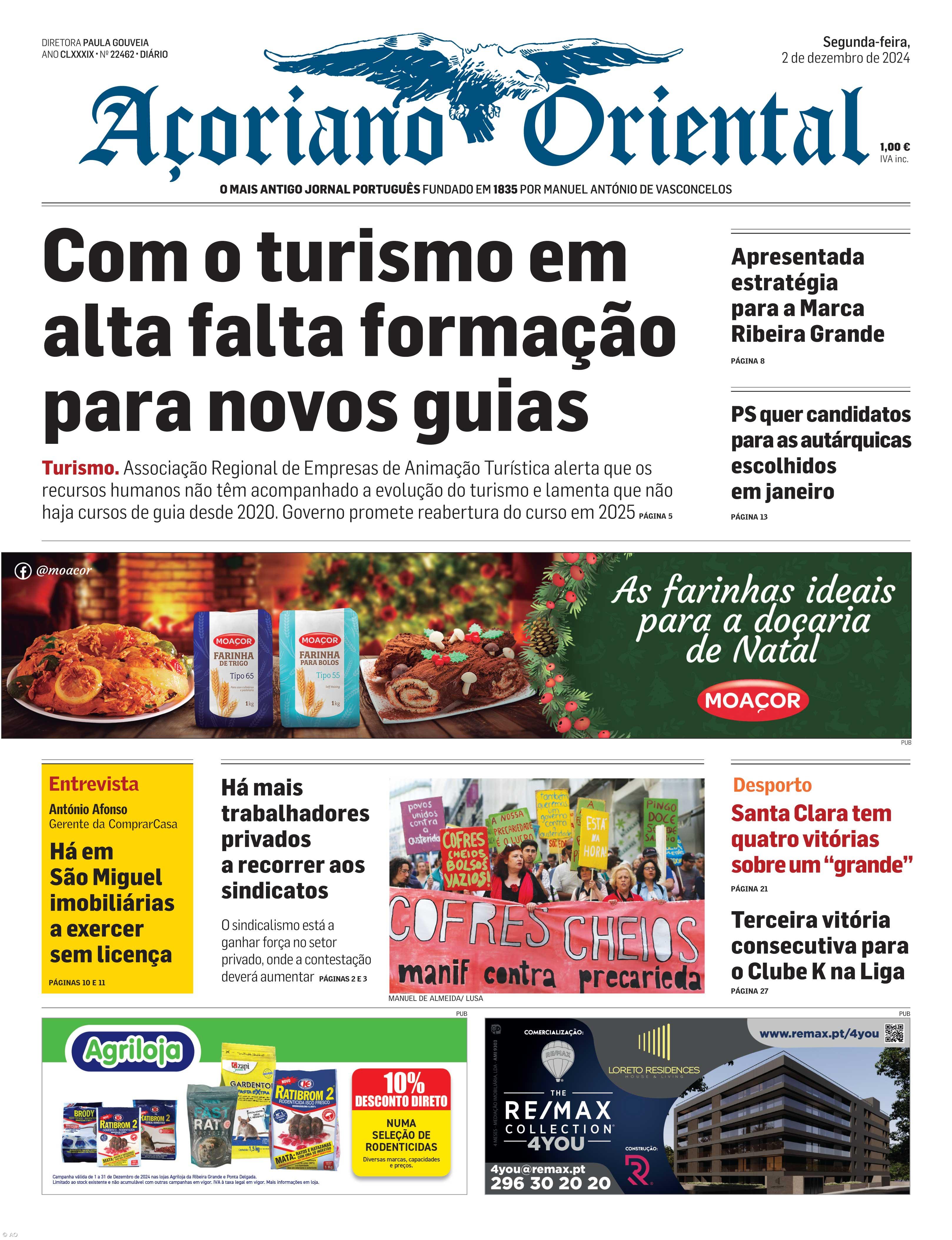 "Com o turismo em alta falta formação para novos guias" é a manchete do Açoriano Oriental – Imagem 1