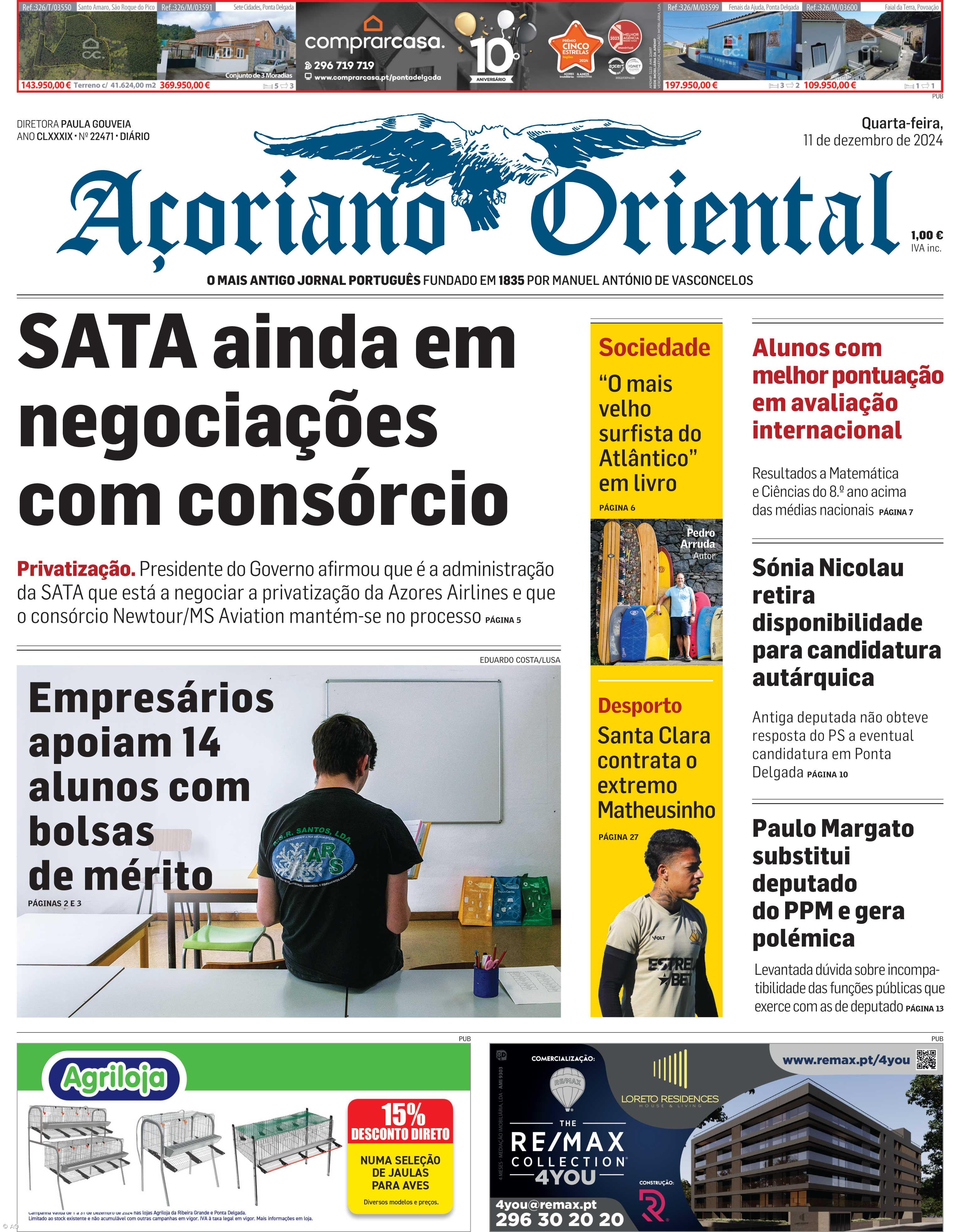 "SATA ainda em negociações com consórcio" é a manchete do Açoriano Oriental – Imagem 1