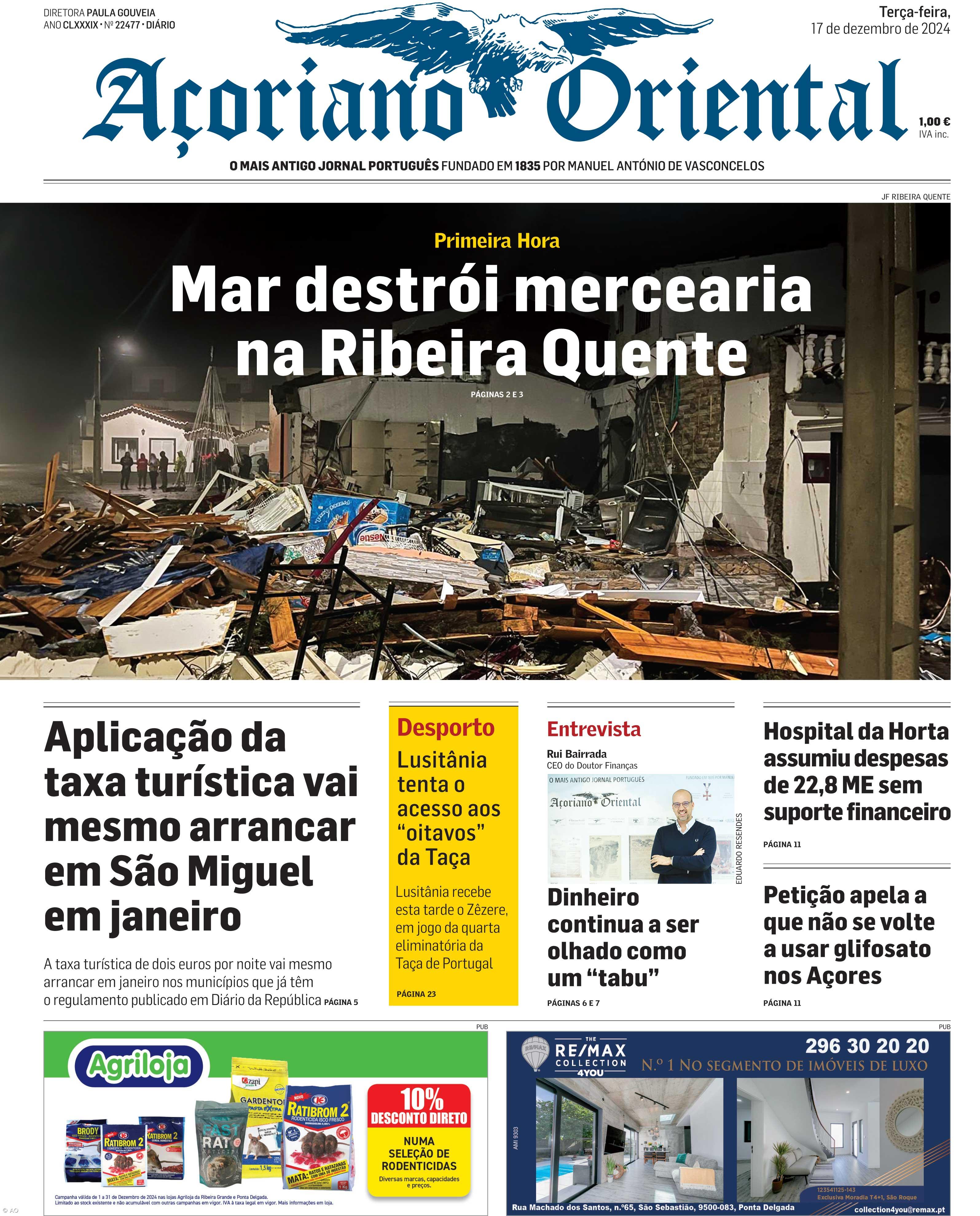 "Mar destrói mercearia na Ribeira Quente" é a manchete do Açoriano Oriental – Imagem 1