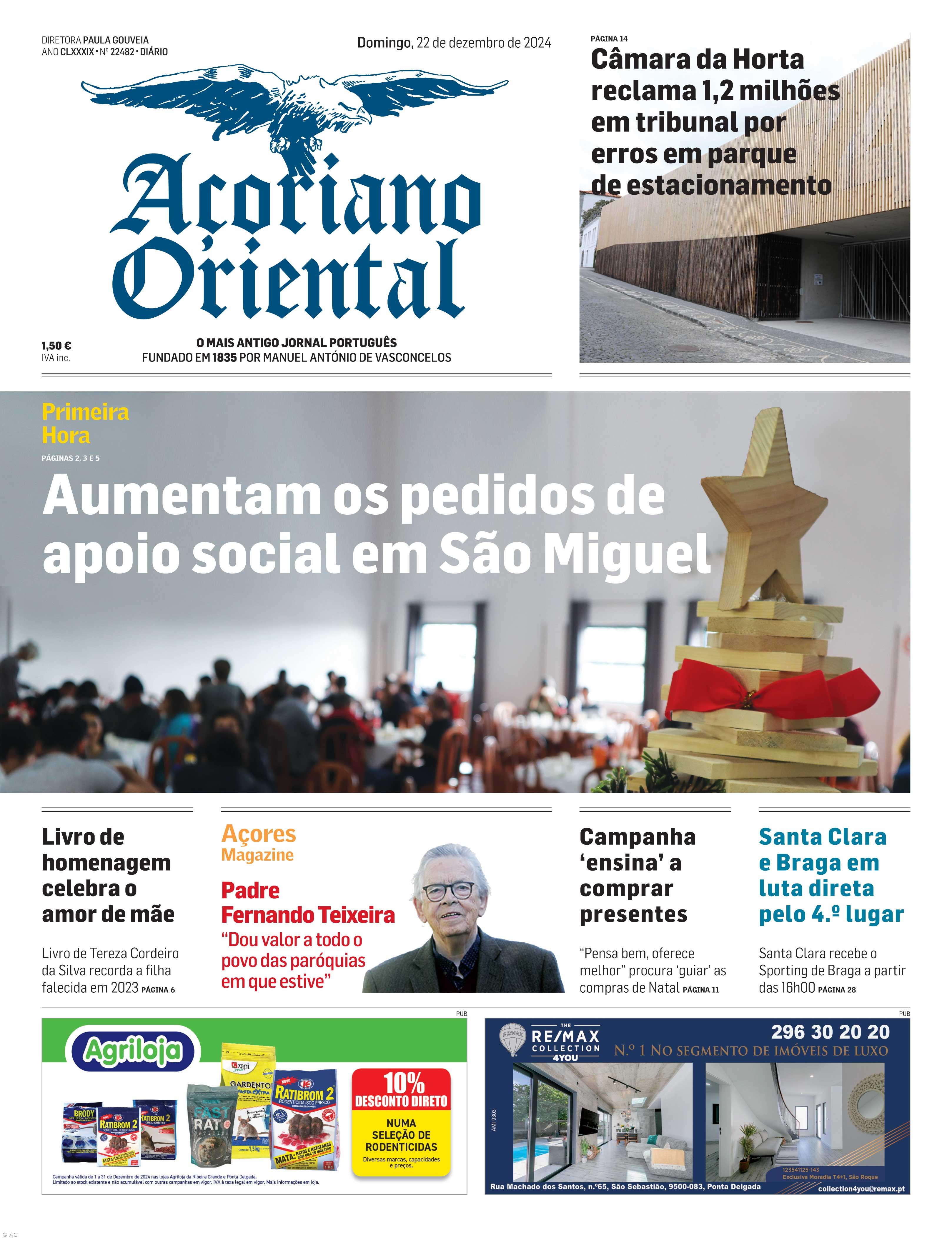 "Aumentam os pedidos de apoio social em São Miguel" é a manchete do Açoriano Oriental – Imagem 1