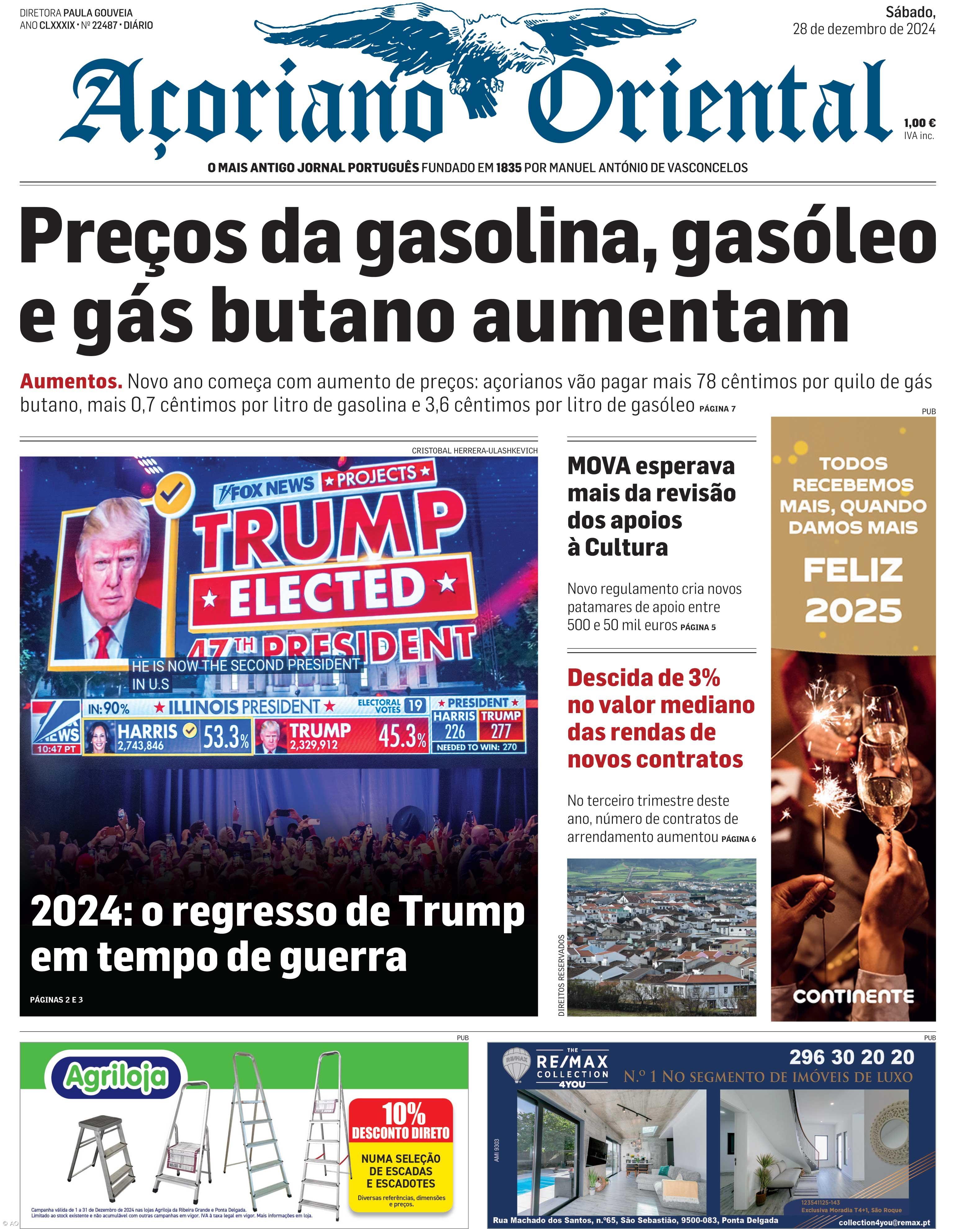 "Preços da gasolina, gasóleo e gás butano aumentam" é a manchete do Açoriano Oriental – Imagem 1