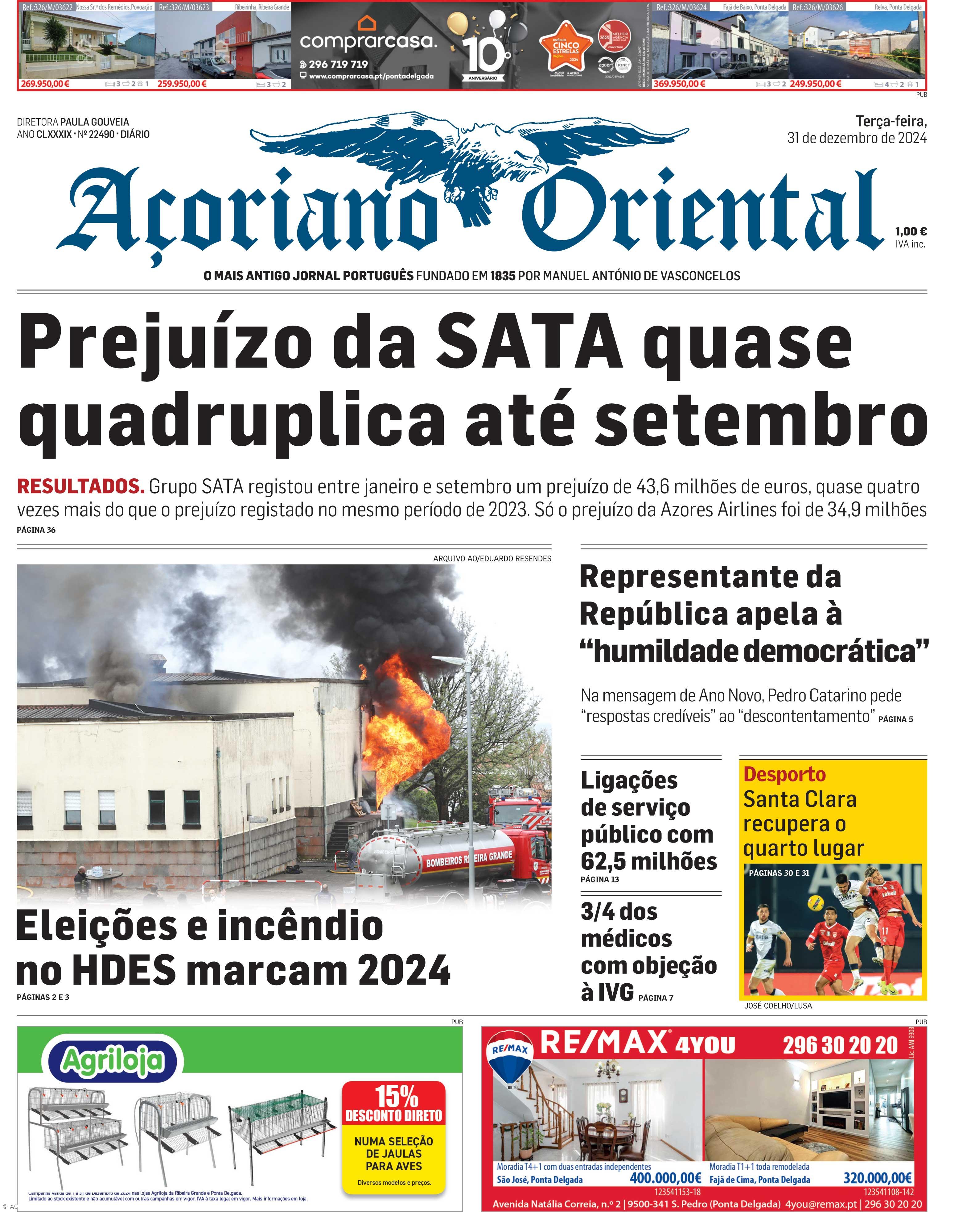 "Prejuízo da SATA quase quadruplica até setembro" é a manchete do Açoriano Oriental – Imagem 1