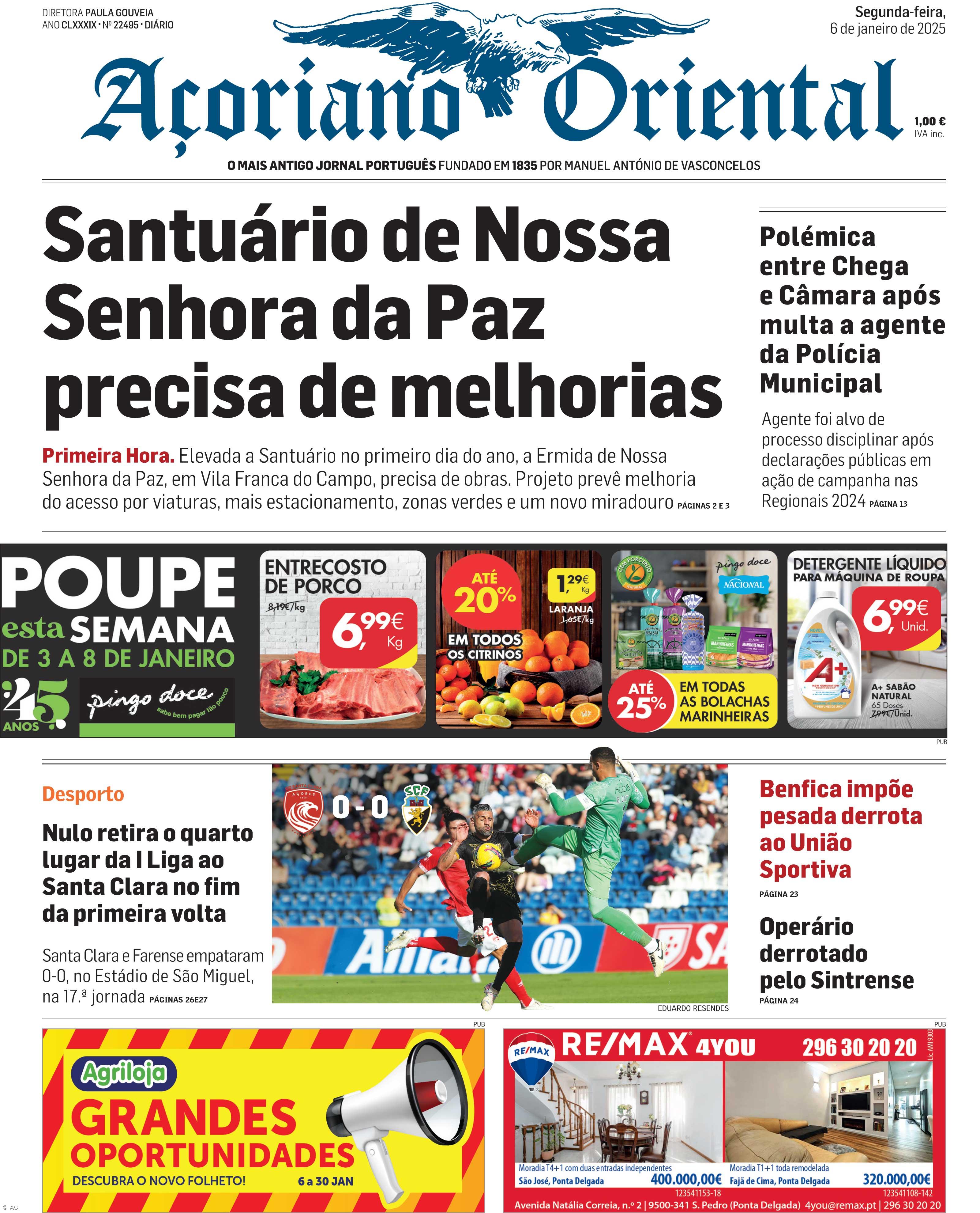 "Santuário de Nossa Senhora da Paz precisa de melhorias" é a manchete do Açoriano Oriental – Imagem 1