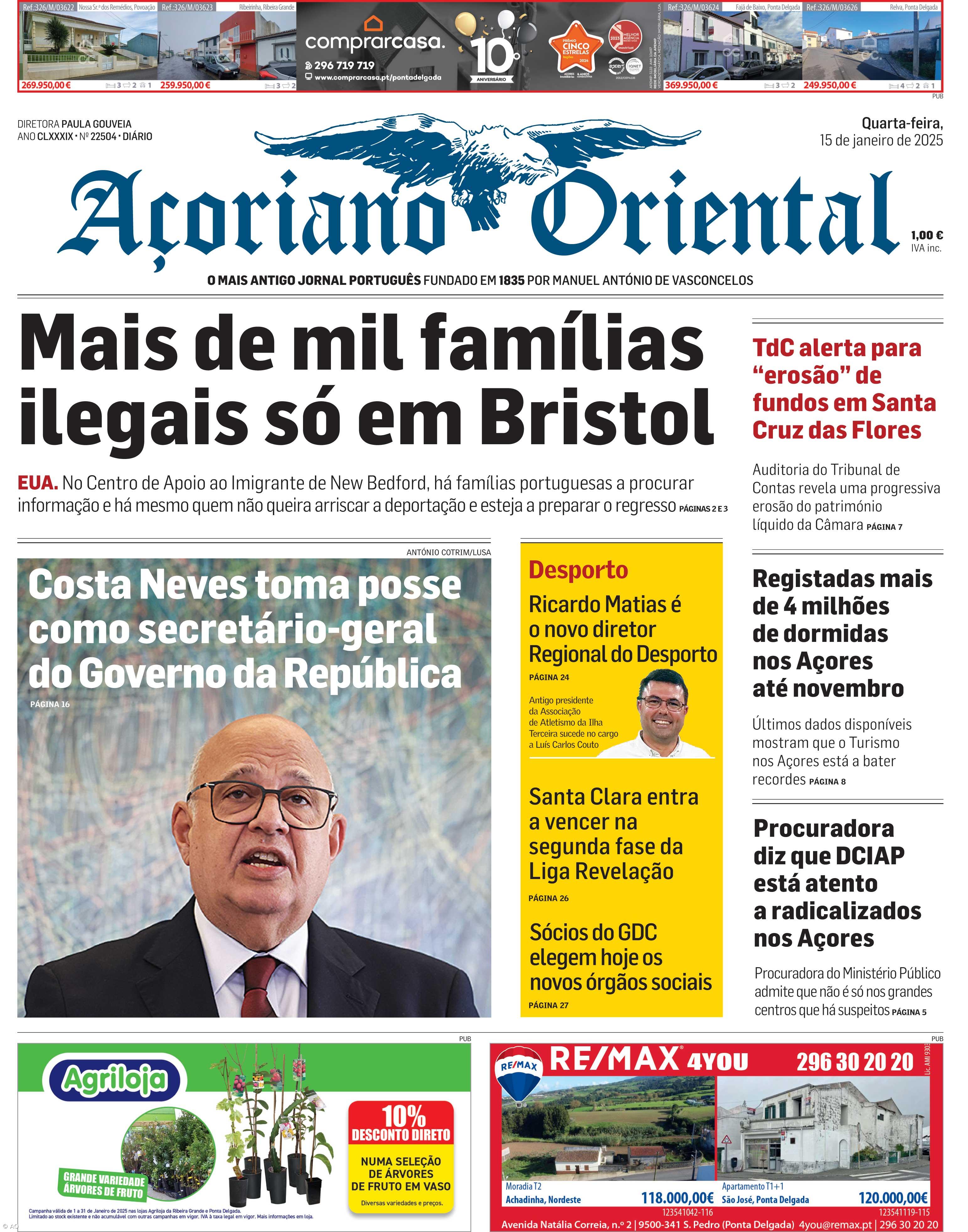 "Mais de mil famílias ilegais só em Bristol" é a manchete do Açoriano Oriental – Imagem 1