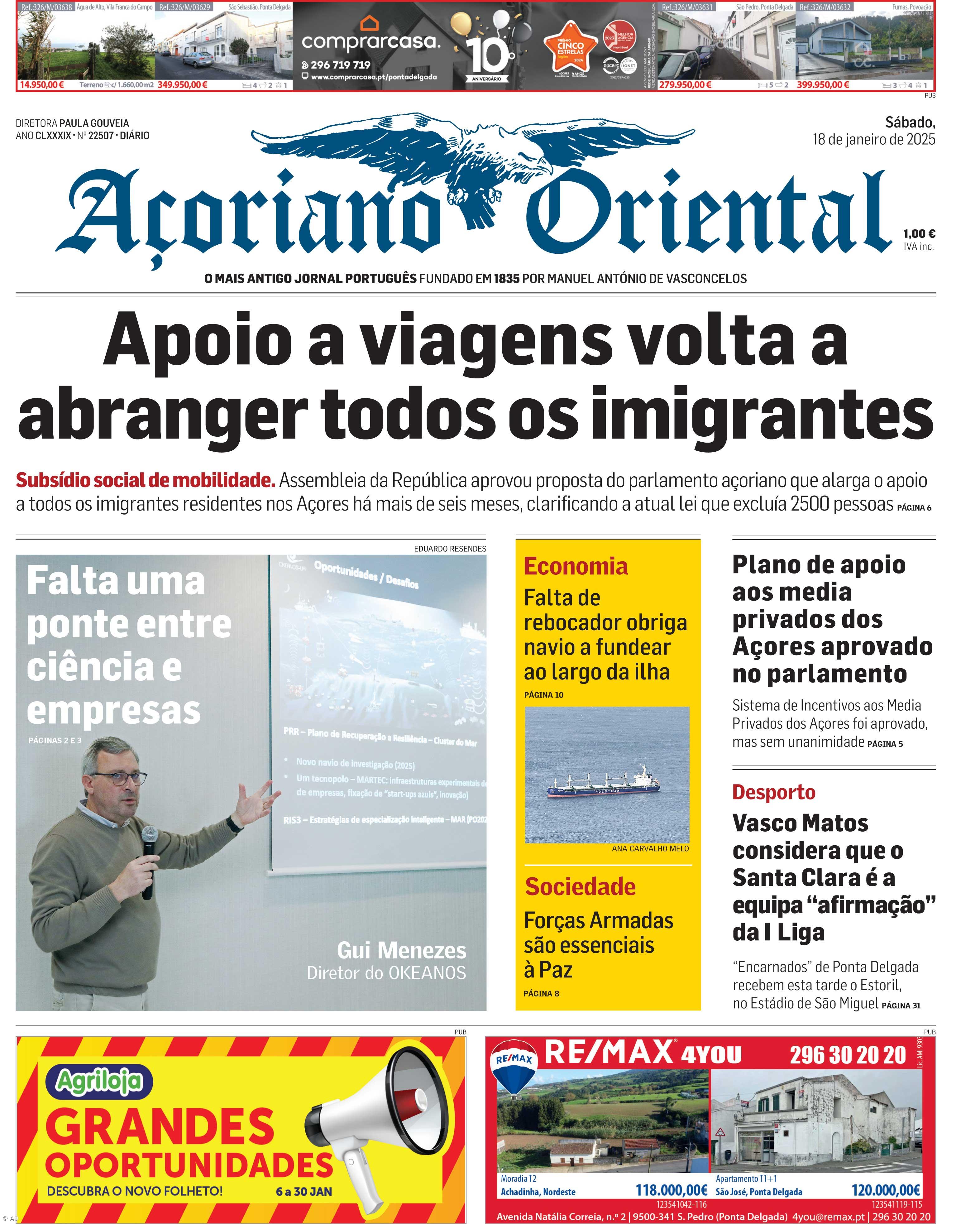"Apoio a viagens volta a abranger todos os imigrantes" é a manchete do Açoriano Oriental – Imagem 1