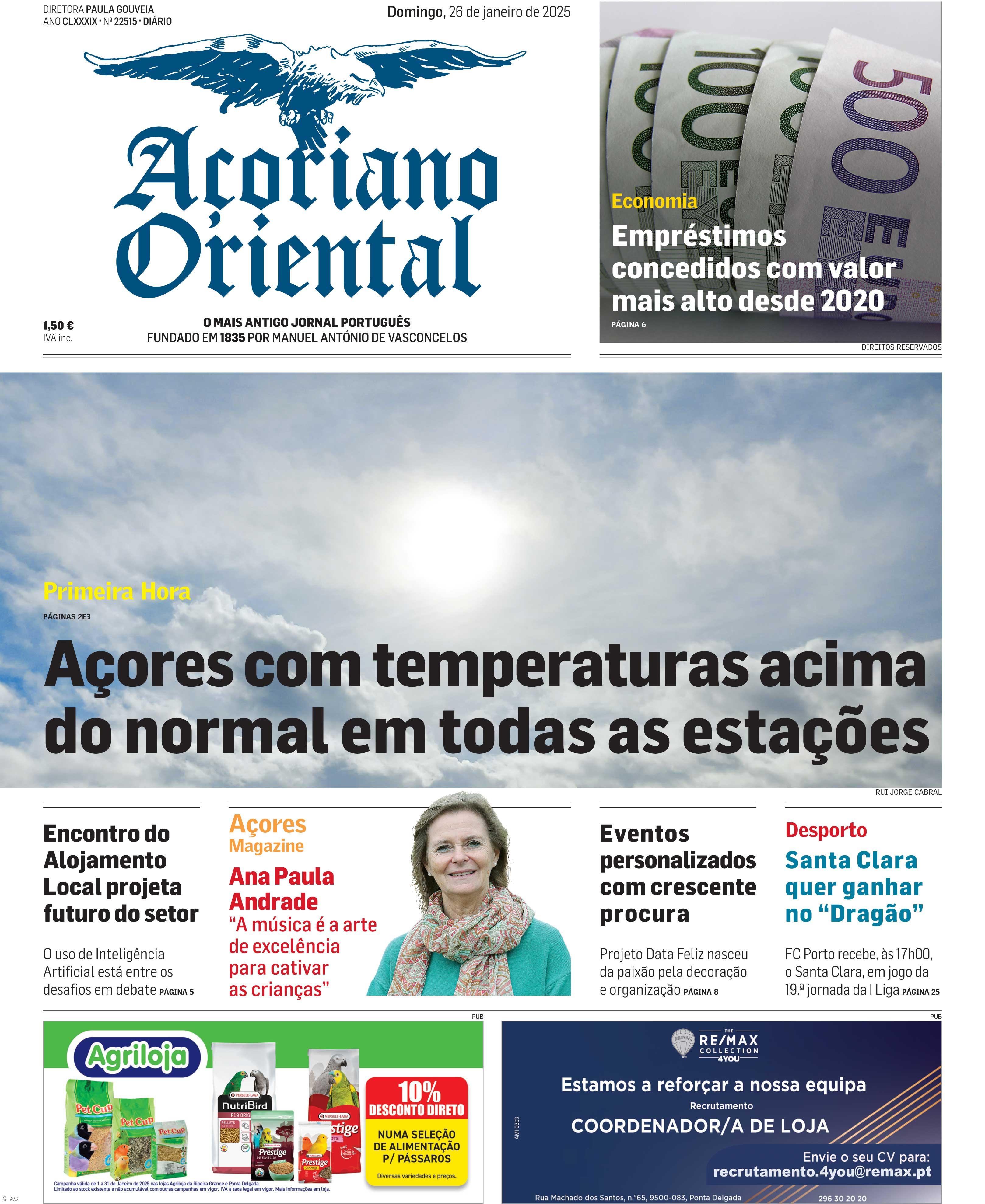"Açores com temperaturas acima do normal em todas as estações" é a manchete do Açoriano Oriental – Imagem 1