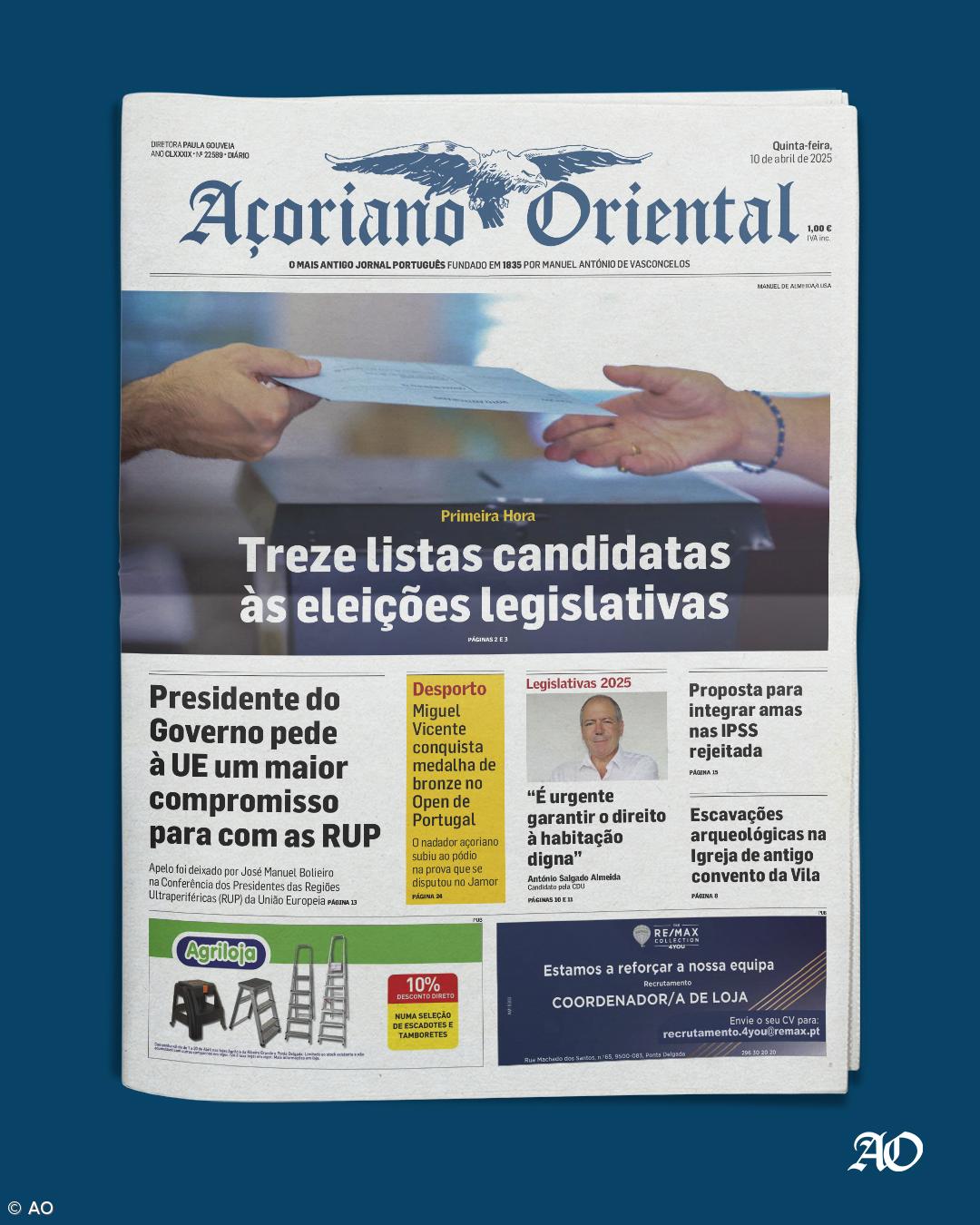 "Treze listas candidatas às eleições legislativas" é a manchete do Açoriano Oriental – Imagem 1