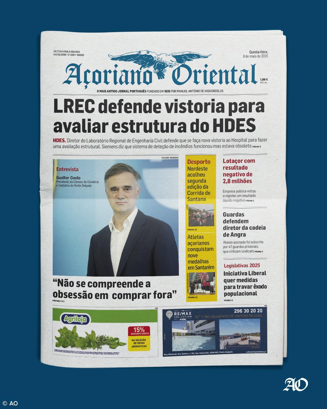 "LREC defende vistoria para avaliar estrutura do HDES" é a manchete do Açoriano Oriental  – Imagem 1