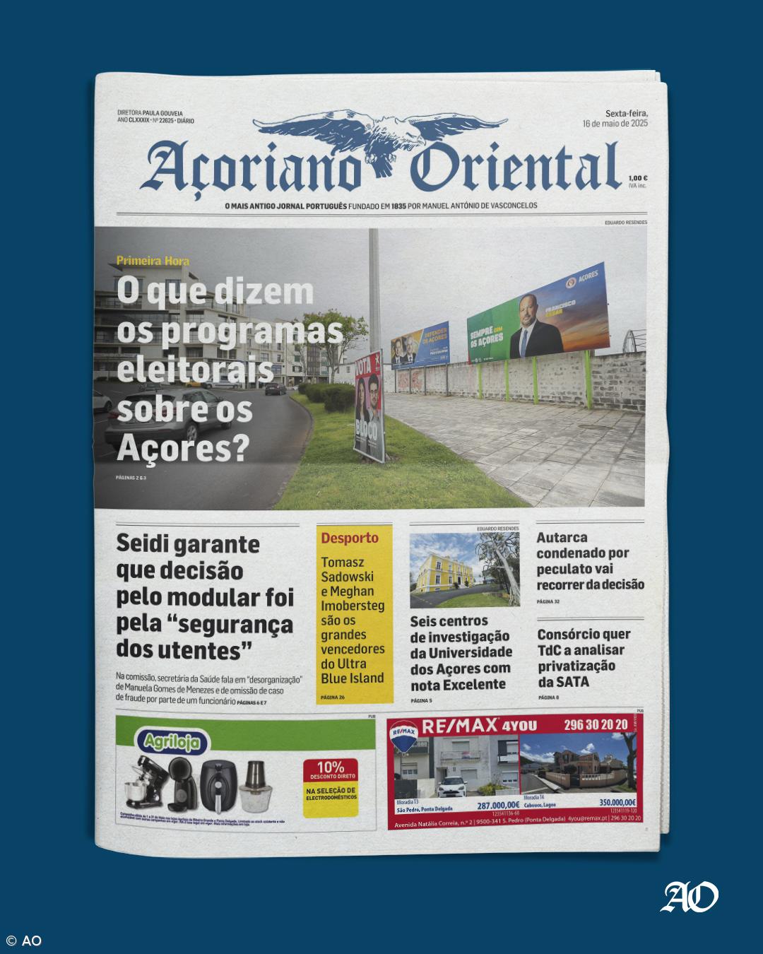 "O que dizem os programas eleitorais sobre os Açores?" é a manchete do Açoriano Oriental – Imagem 1