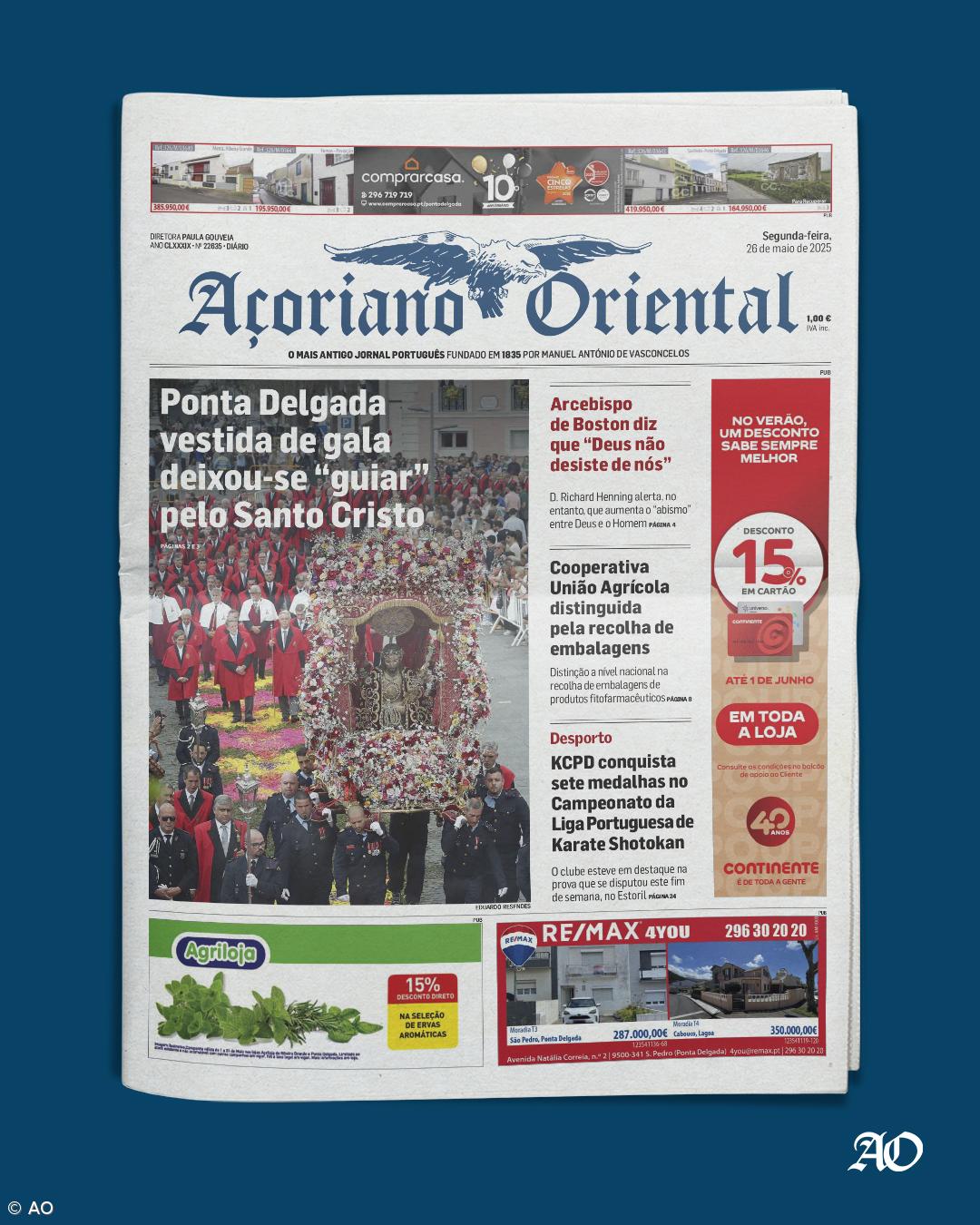 "Ponta Delgada vestida de gala deixou-se 'guiar' pelo Santo Cristo" é a manchete do Açoriano Oriental – Imagem 1