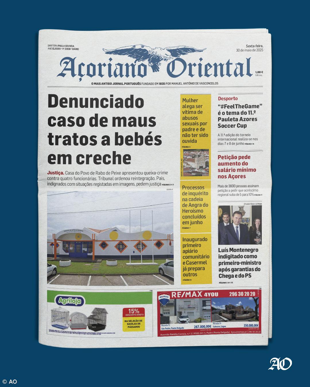 "Denunciado caso de maus tratos a bebés em creche" é a manchete do Açoriano Oriental – Imagem 1