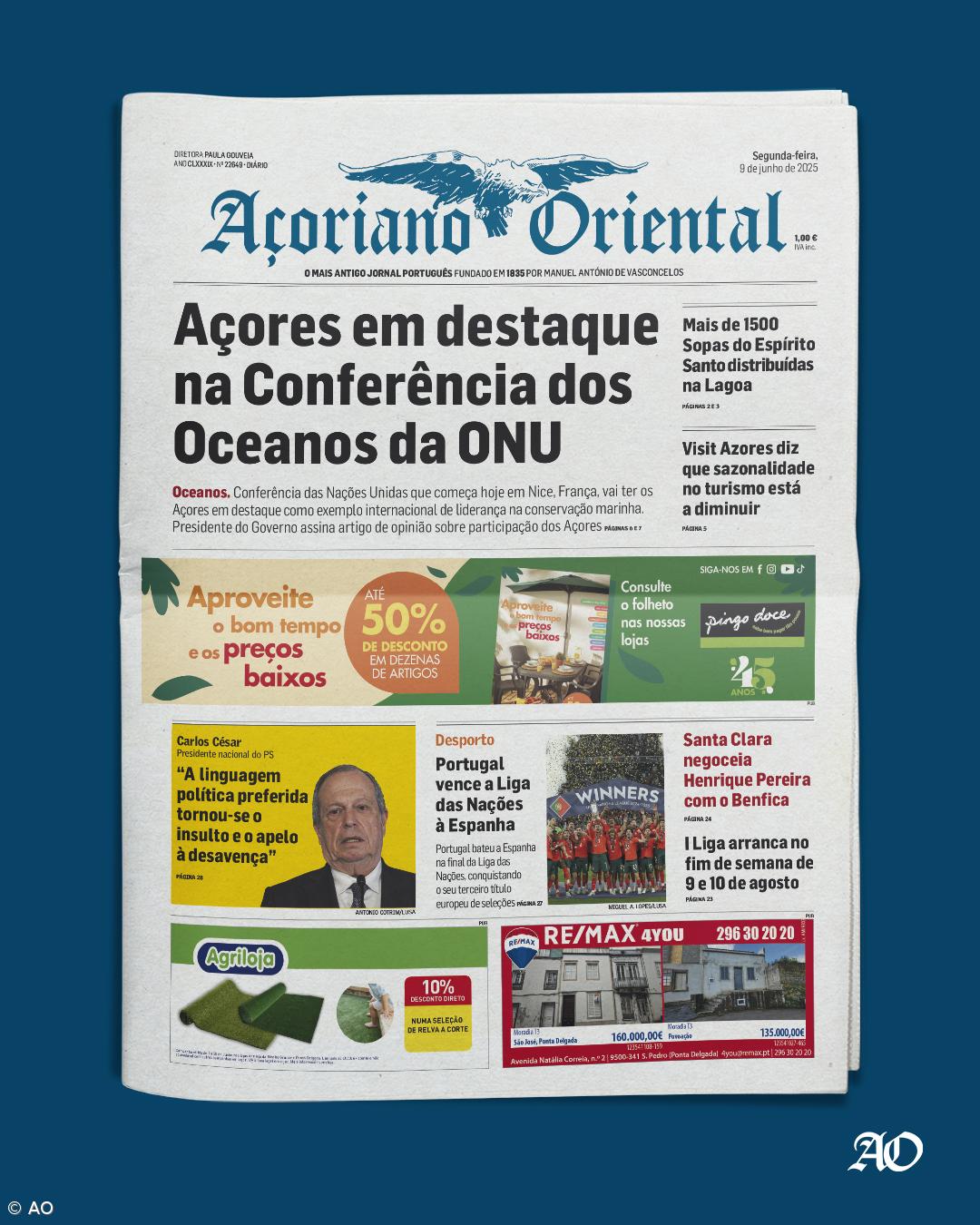 "Açores em destaque na Conferência dos Oceanos da ONU" é a manchete do Açoriano Oriental – Imagem 1