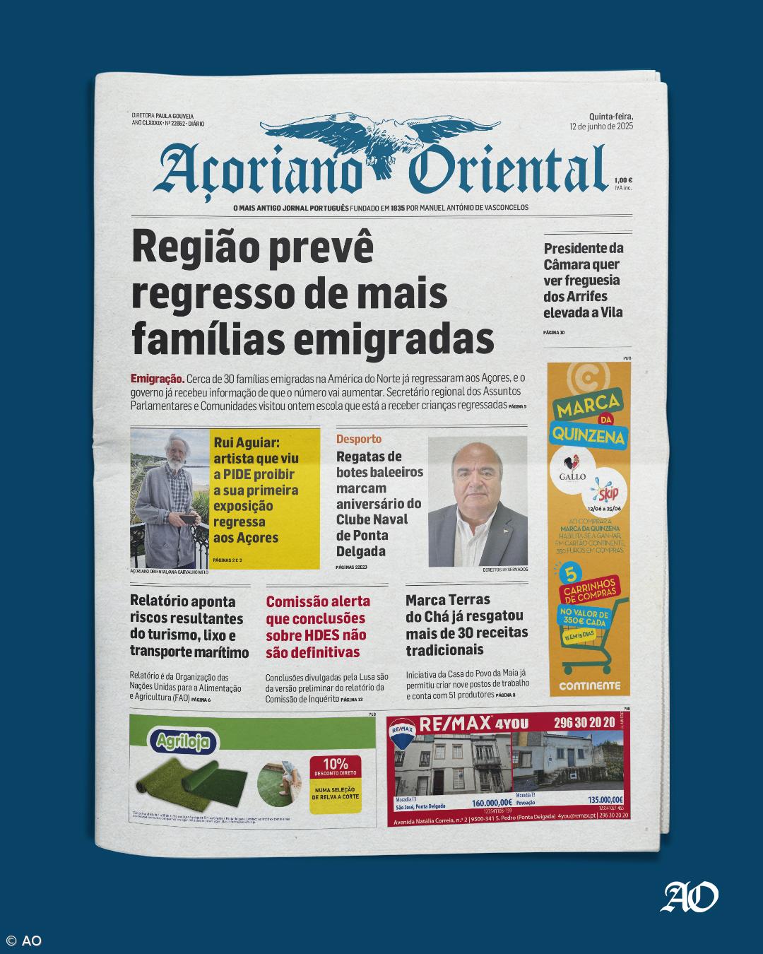 "Região prevê regresso de mais famílias emigradas" é a manchete do Açoriano Oriental – Imagem 1