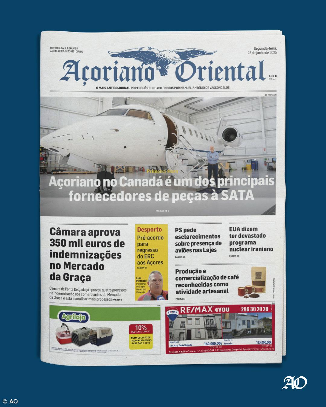 "Açoriano no Canadá é um dos principais fornecedores de peças à SATA" é a manchete do Açoriano Oriental – Imagem 1