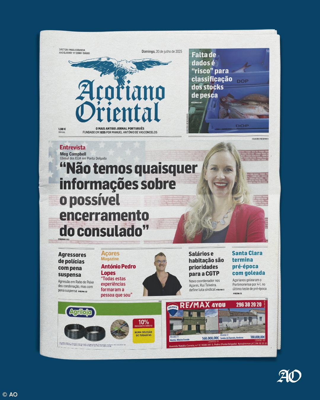 A entrevista com a Cônsul dos EUA em Ponta Delgada, Meg Campbell, é a manchete do Açoriano Oriental – Imagem 1