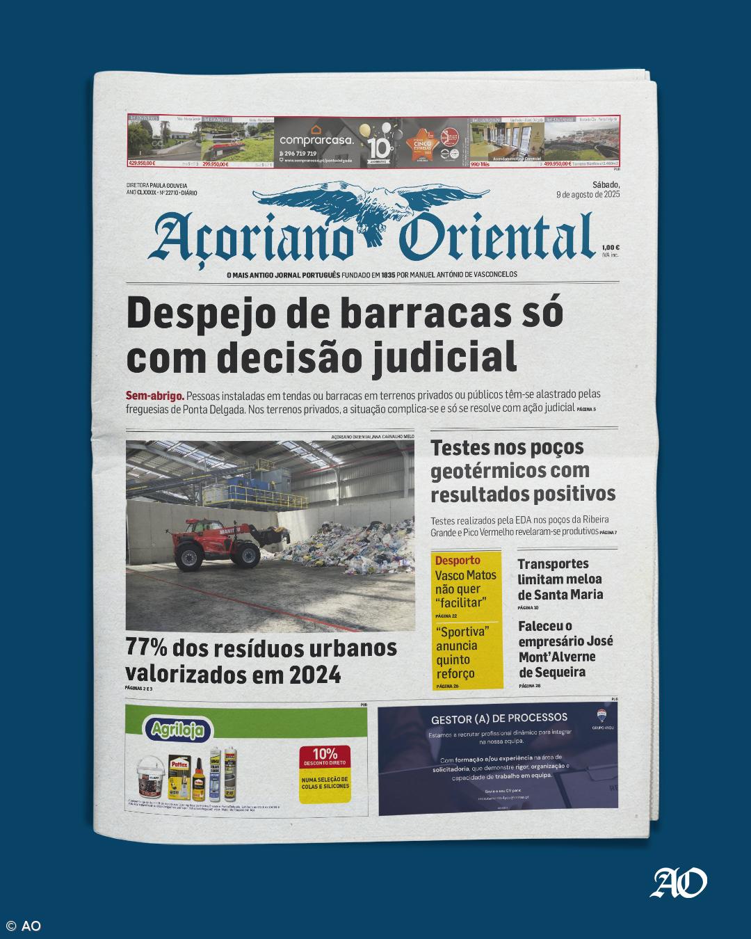 "Despejo de barracas só com decisão judicial" é a manchete do Açoriano Oriental – Imagem 1