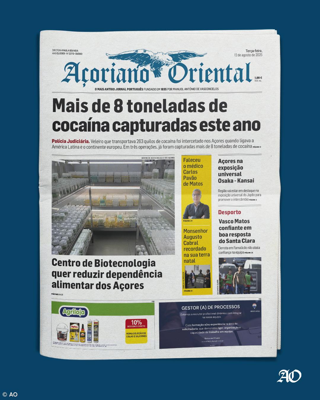 "Mais de 8 toneladas de cocaína capturadas este ano" é a manchete do Açoriano Oriental – Imagem 1
